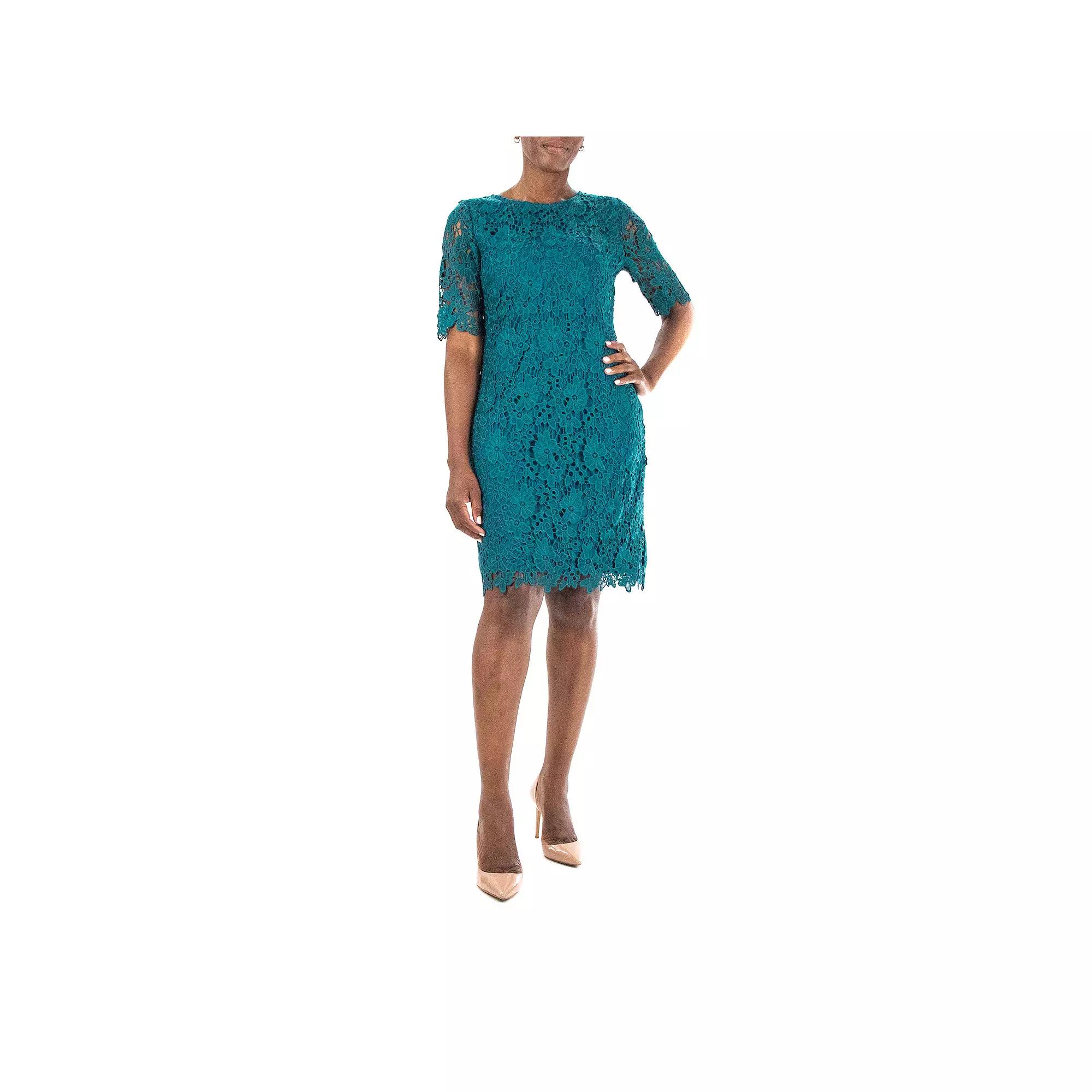 Women's Nina Leonard Floral Lace Sheath Cocktail Dress, Size: Large, Radiant Blue Product Image
