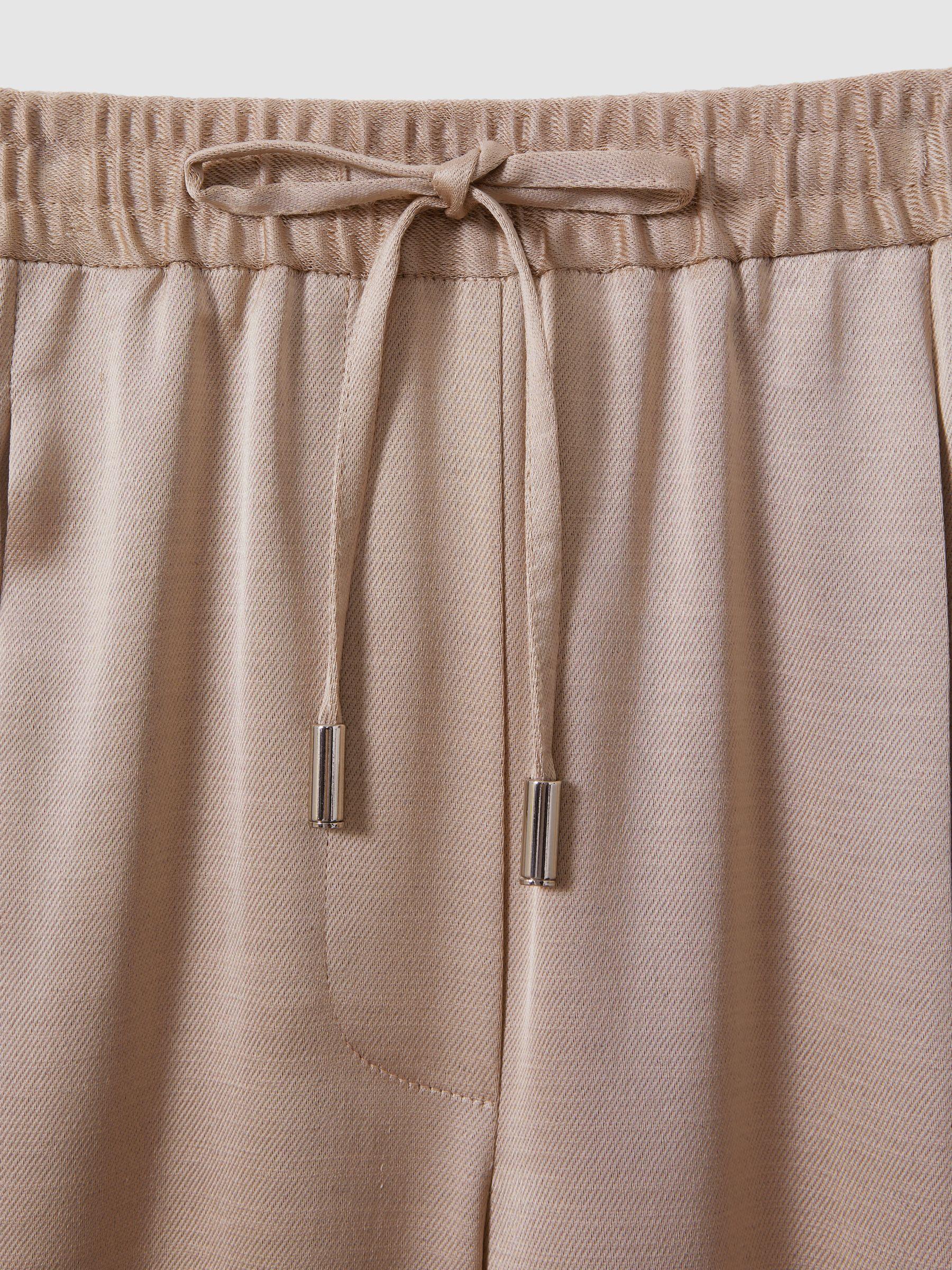 Satin Drawstring Wide Leg Trousers in Gold Product Image