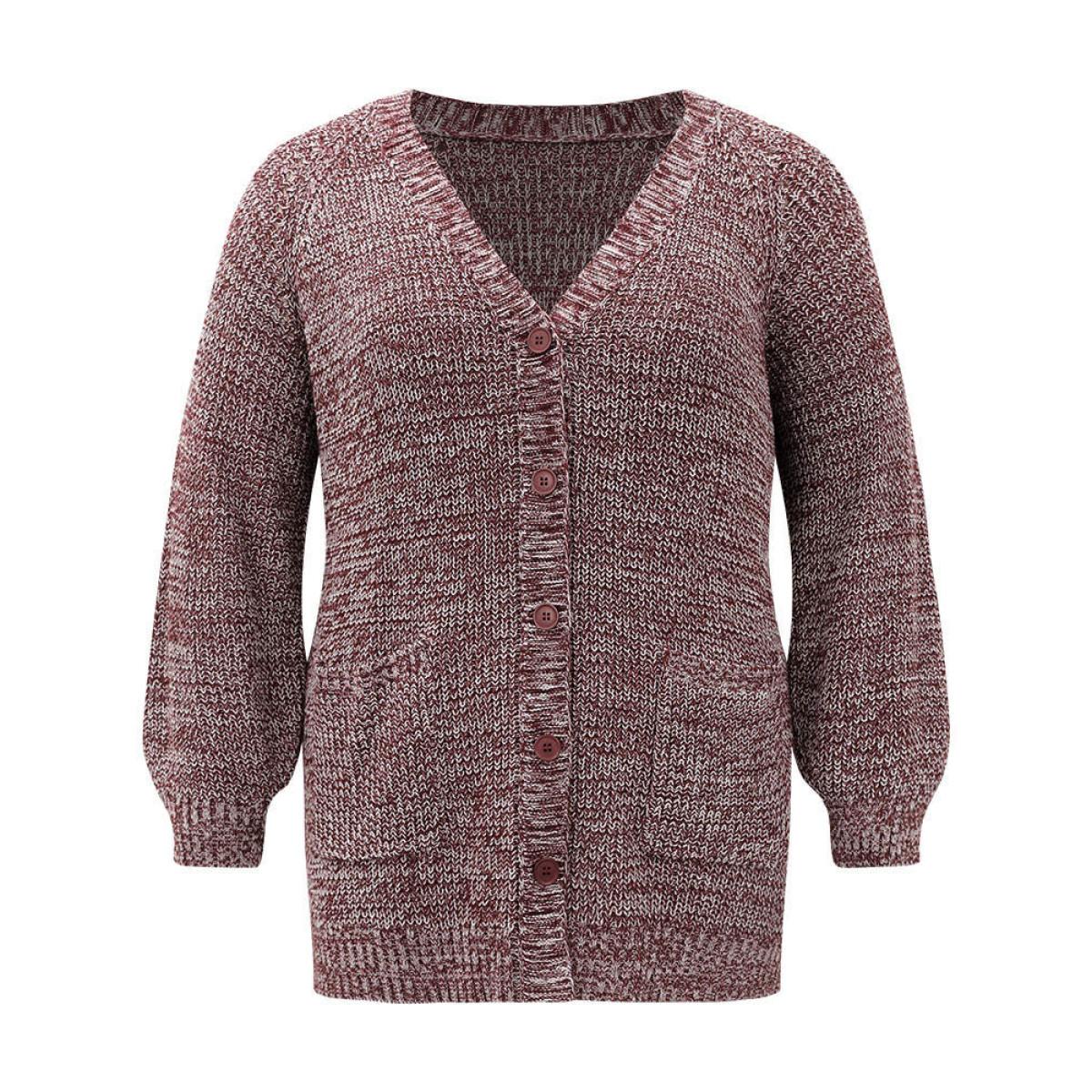 Plus Size Heather Patched Pocket Open Front Cardigan Scarlet Women Casual Loose Long Sleeve Dailywear Cardigans BloomChic 22-24/3X Product Image