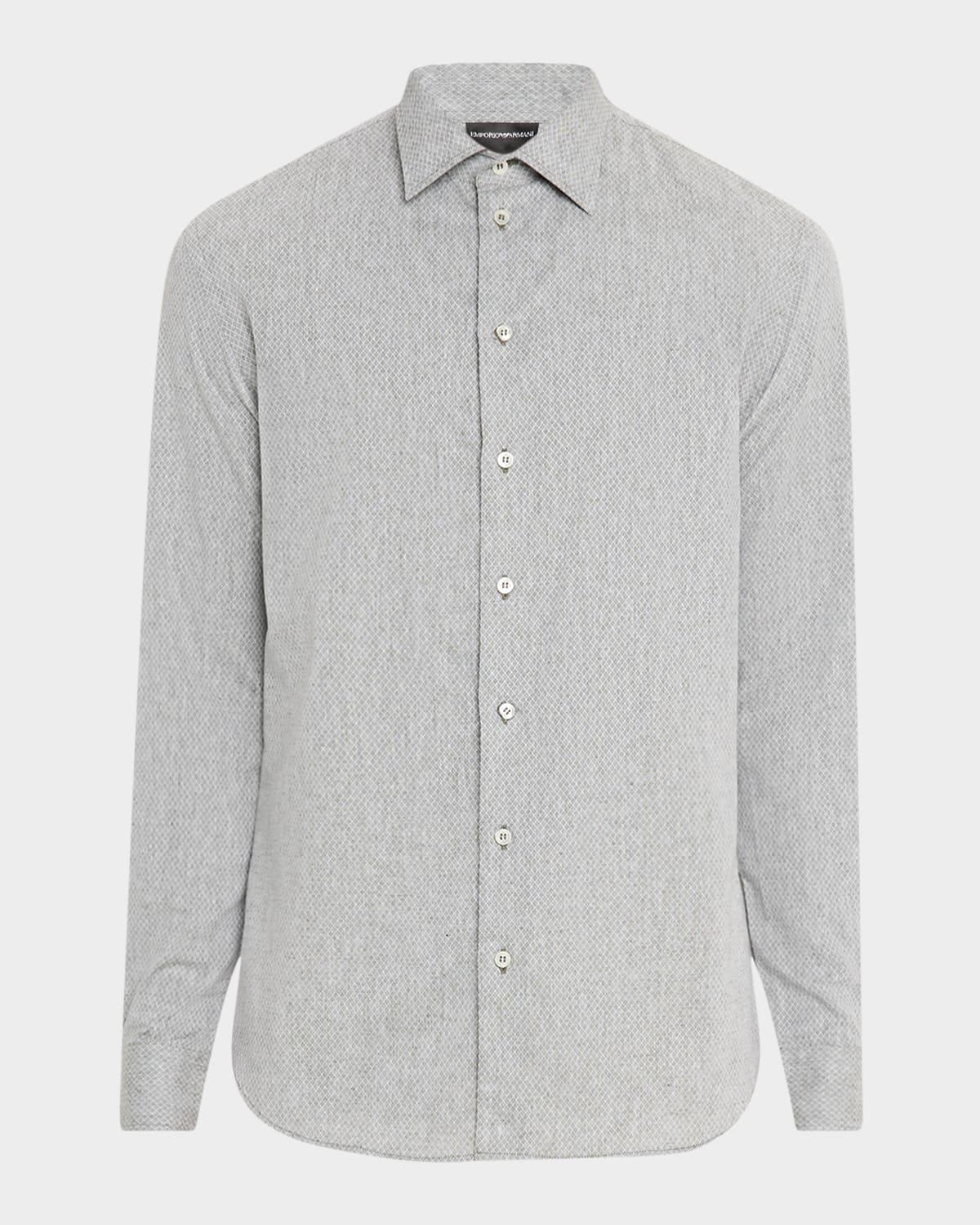Men's Linen and Cotton Diamond-Print Sport Shirt Product Image