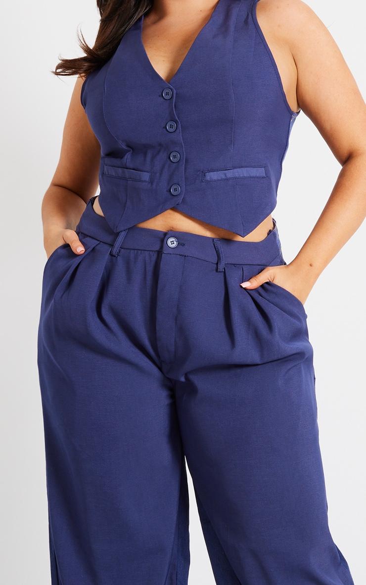 Plus Dark Indigo Denim Contrast Tailored Wide Leg Pants Product Image