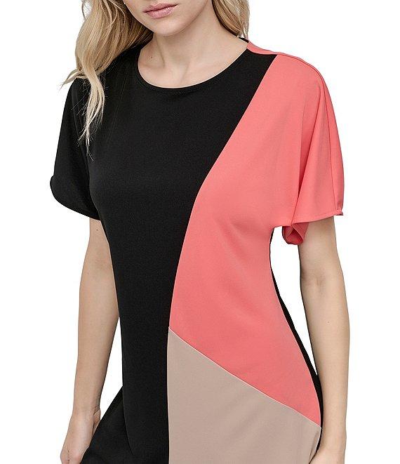 DKNY by Donna Karan Knit Colorblock Print Crew Neck Short Sleeve Midi Dress Product Image