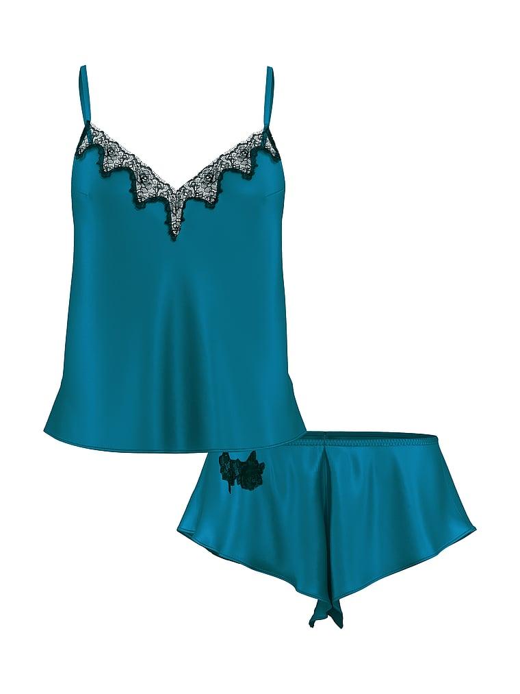 Satin Rose Lace-Trim Cami & Flutter Short Set Product Image