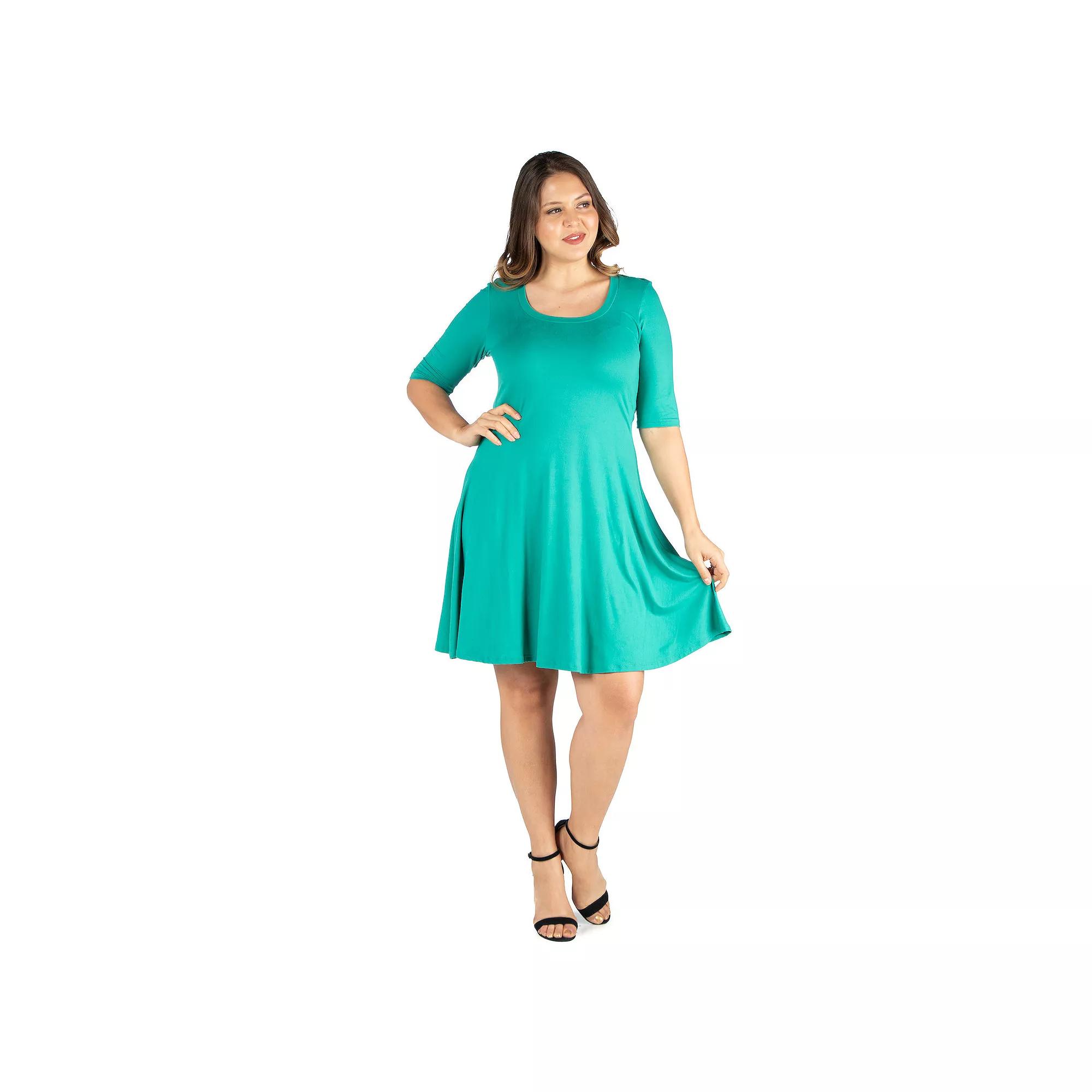 Plus Size 24seven Comfort Apparel Elbow Sleeve Knee Length Dress, Women's, Size: 1XL, Green Product Image