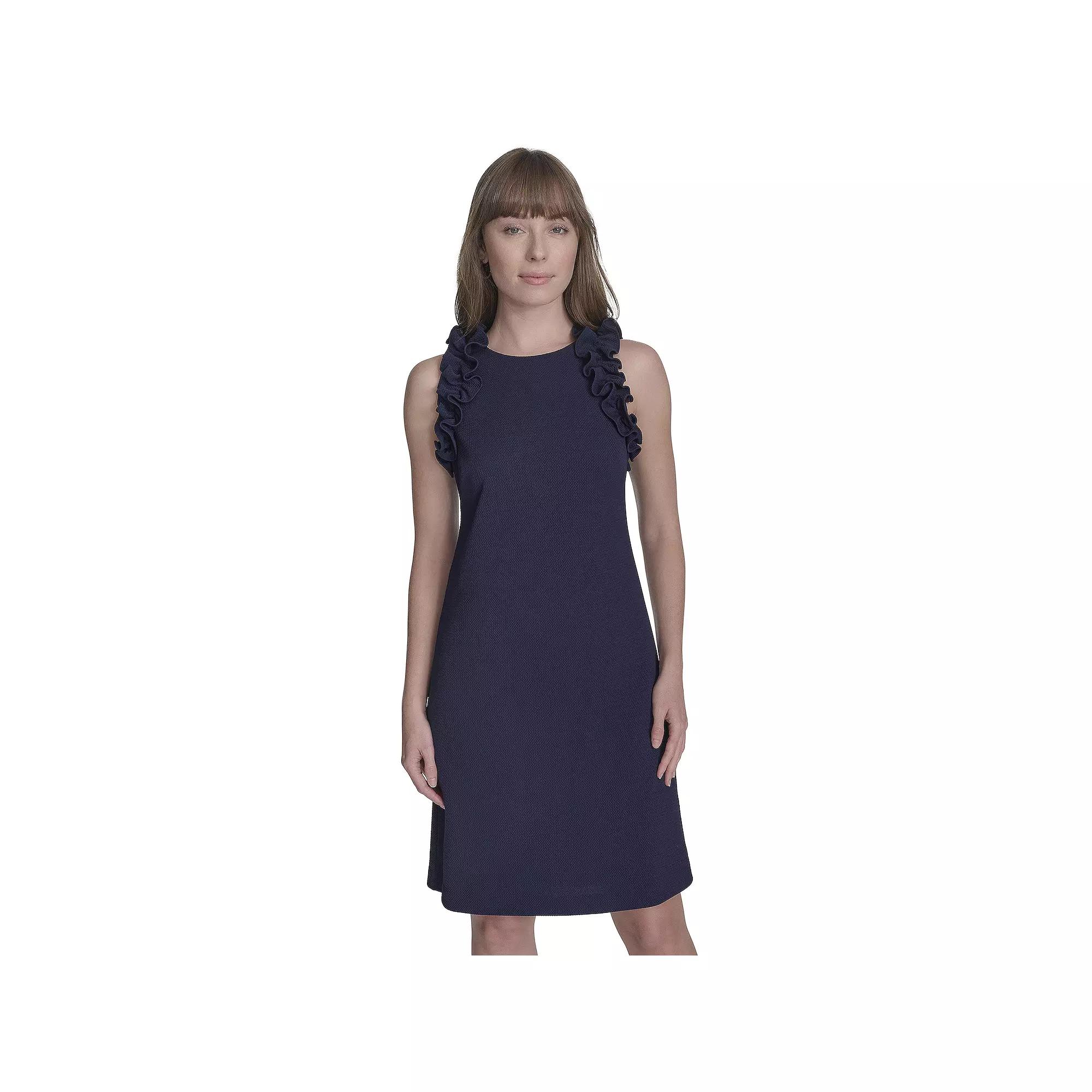 Women's Andrew Marc Scoopneck Sleeveless Ruffle Shift Mini Dress, Size: 12, Blue Product Image