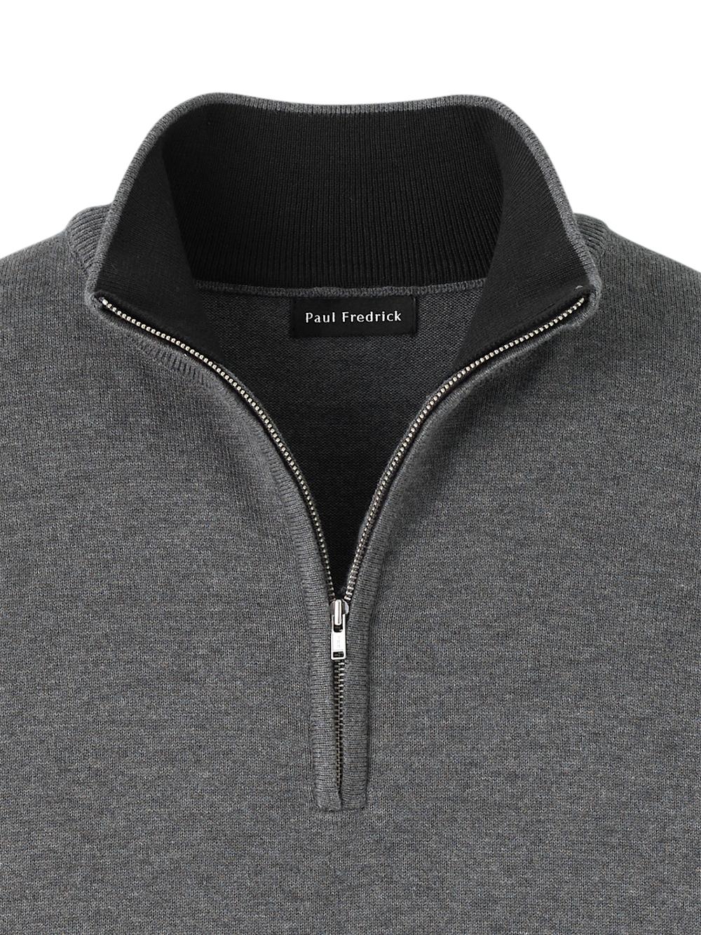 Supima Cotton Quarter Zip Mock Neck Sweater - Medium Grey Product Image