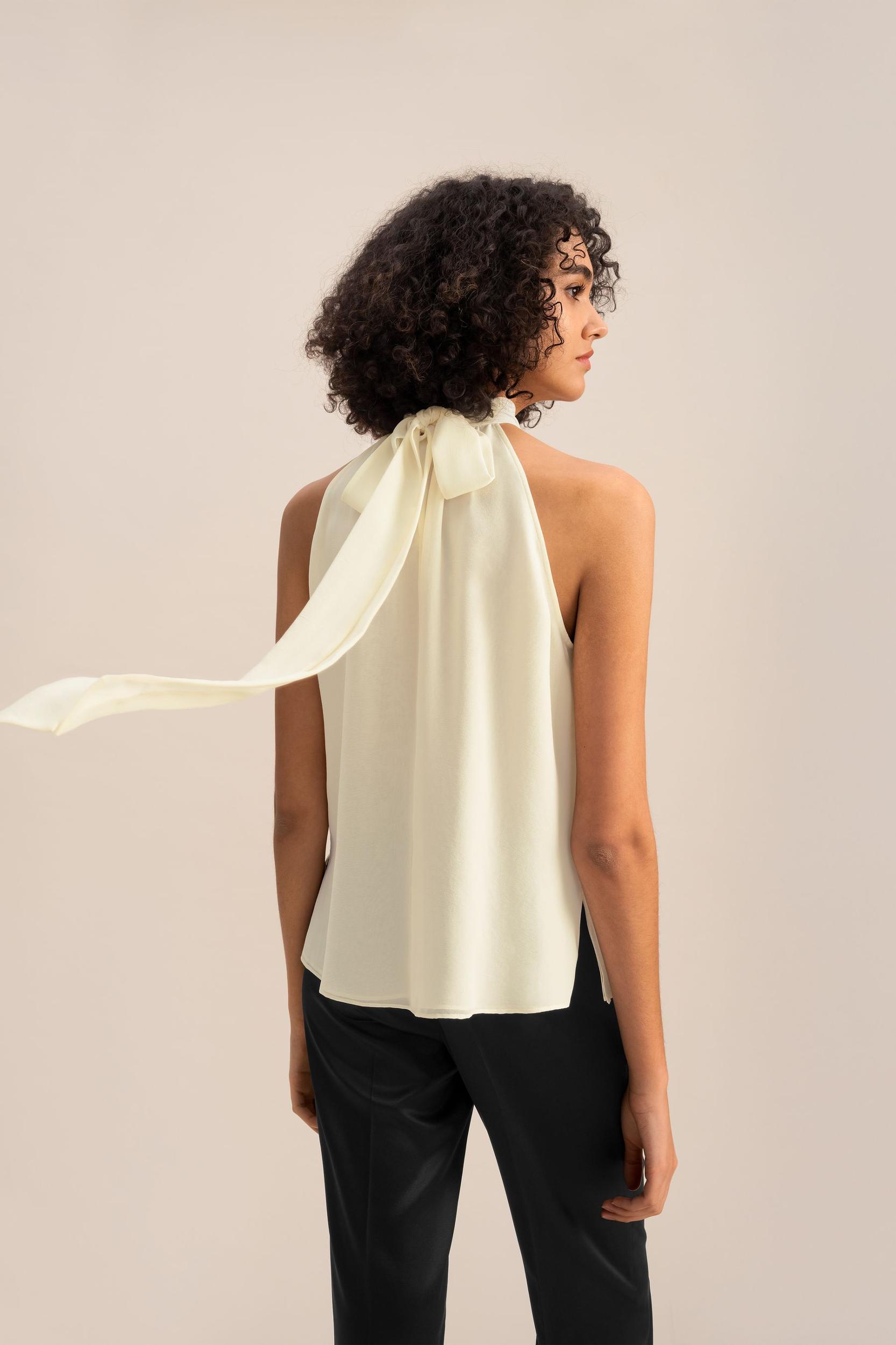 LILYSILK Silk Blouse Women Halter Neck Lily White 4 Product Image