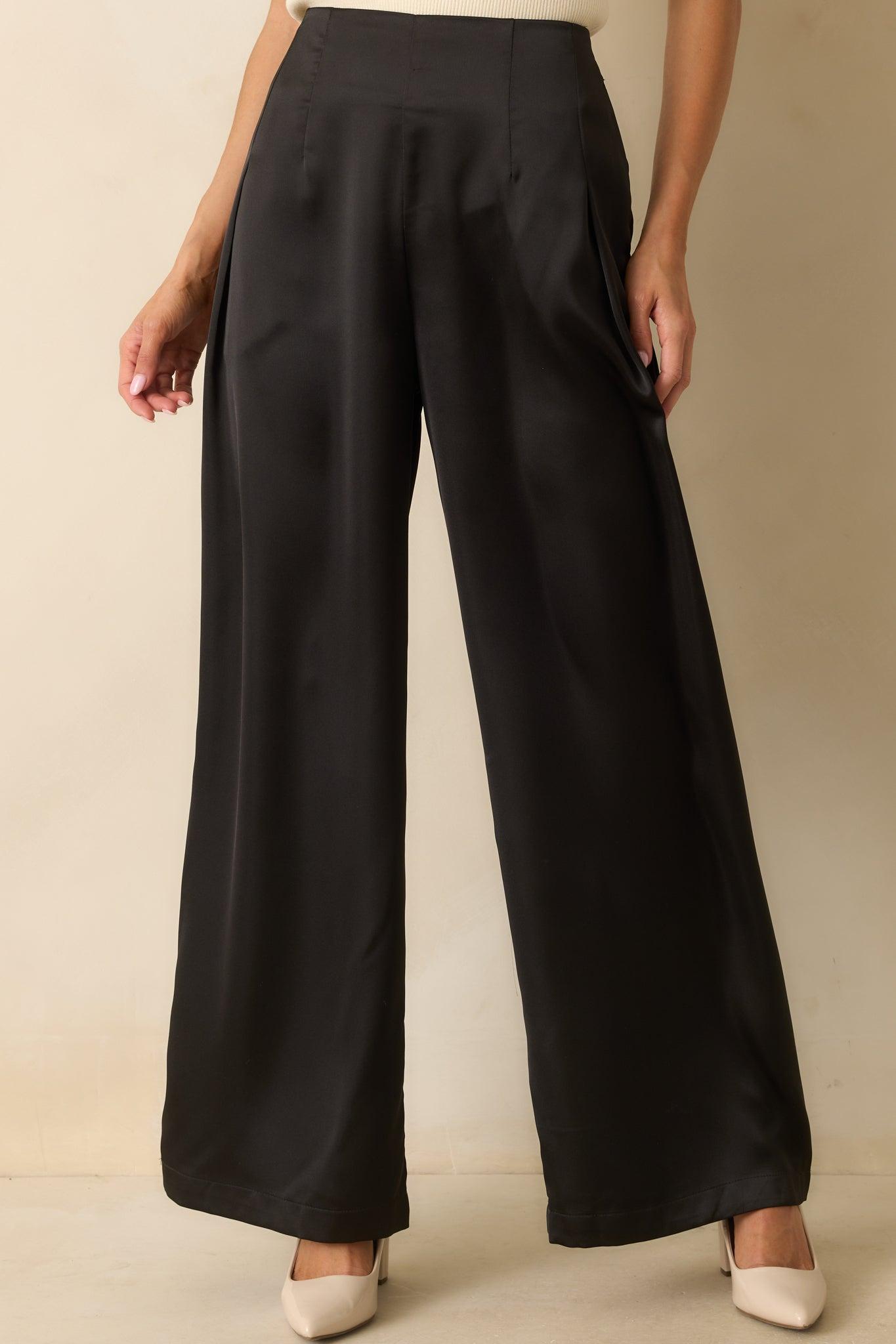 Gotta Love It Black Satin Wide Leg Pants Product Image