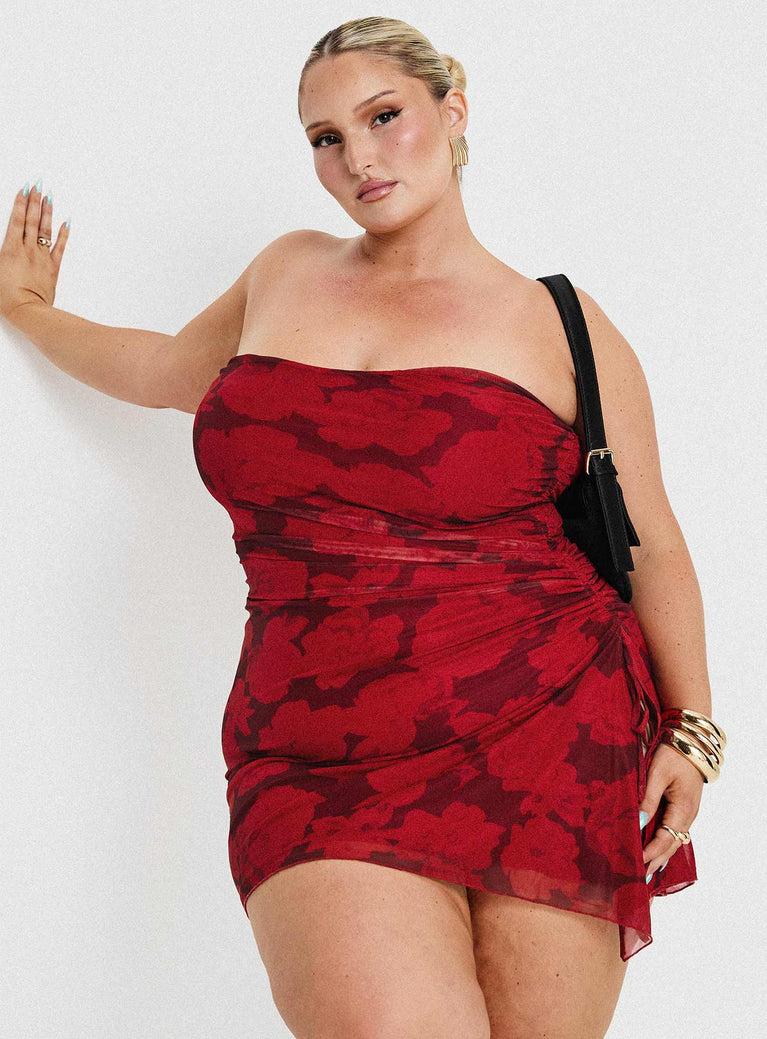 Donelli Mini Dress Burgundy / Red Floral Curve Product Image