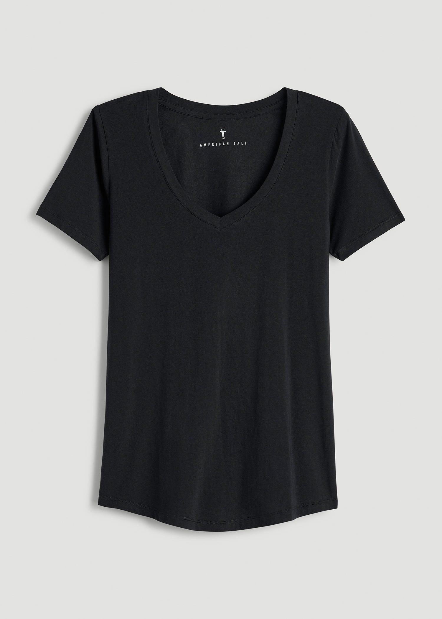 Scoop V-Neck Tee for Tall Women in Black Female Product Image