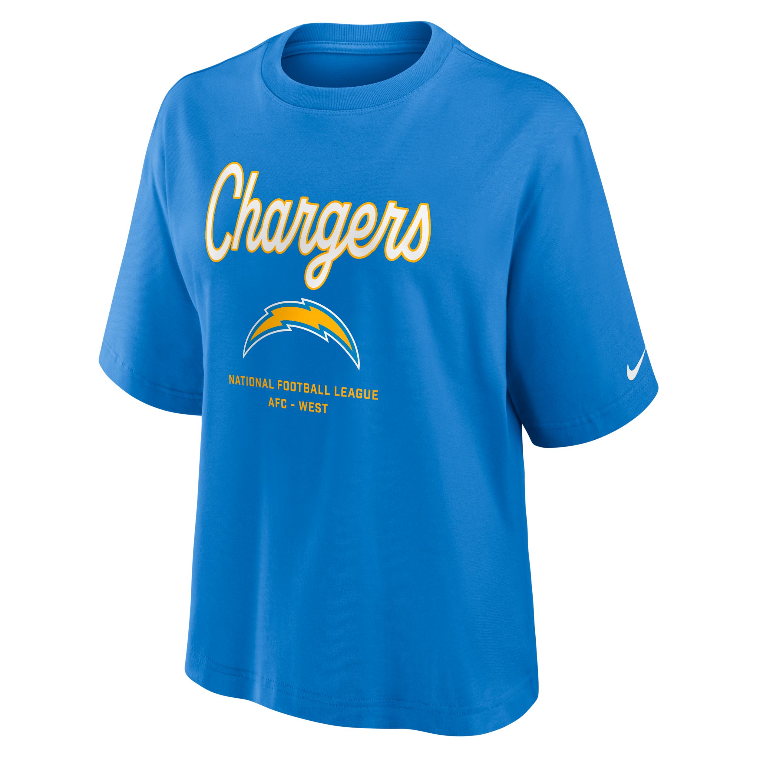 Los Angeles Chargers Essential Script Boxy Nike Womens NFL T-Shirt | 01CM48Y97-TGS Product Image