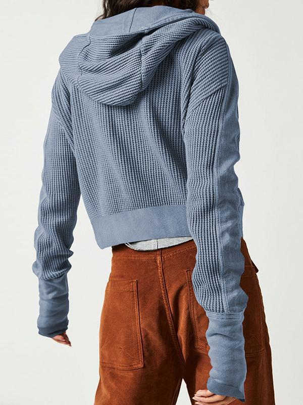 Hooded Long Sleeves Buttoned Pockets Split-Joint Zipper Hooded Outerwear Product Image