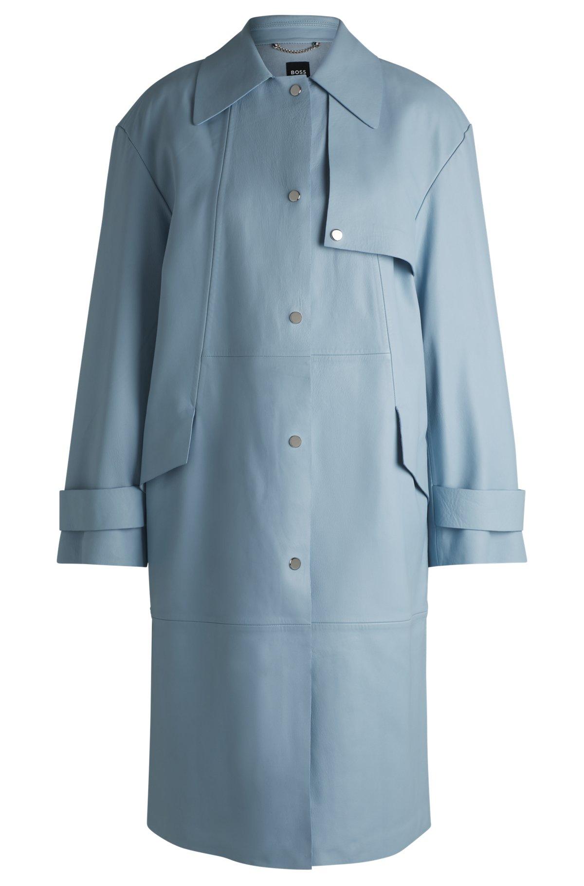 Leather trench coat with silver-tone trims Product Image