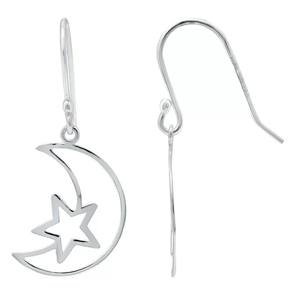 Aleure Precioso Moon & Star Drop Fishhook Earrings, Women's, Silver Tone Product Image
