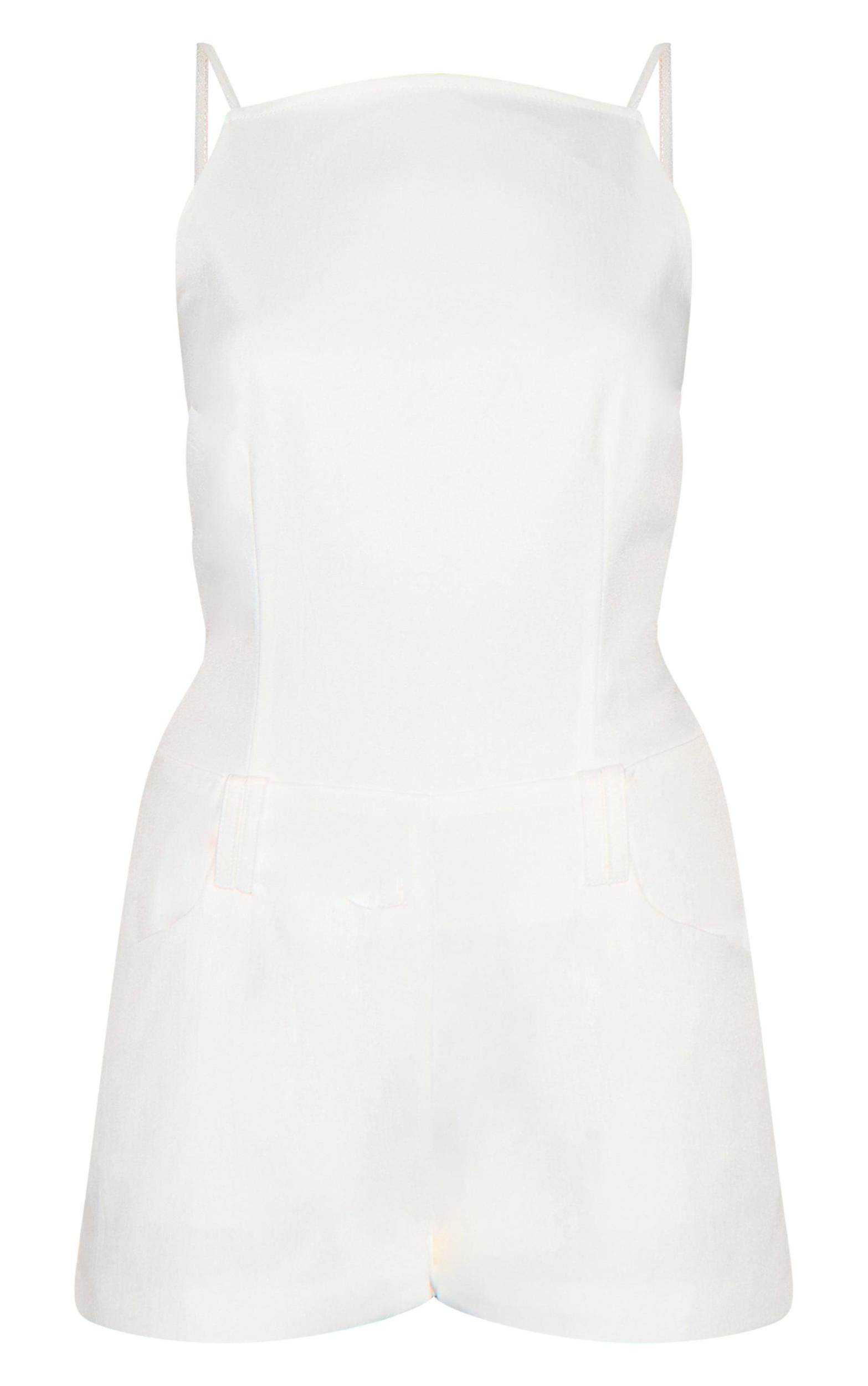 White Tailored Backless Boat Neck Romper Product Image