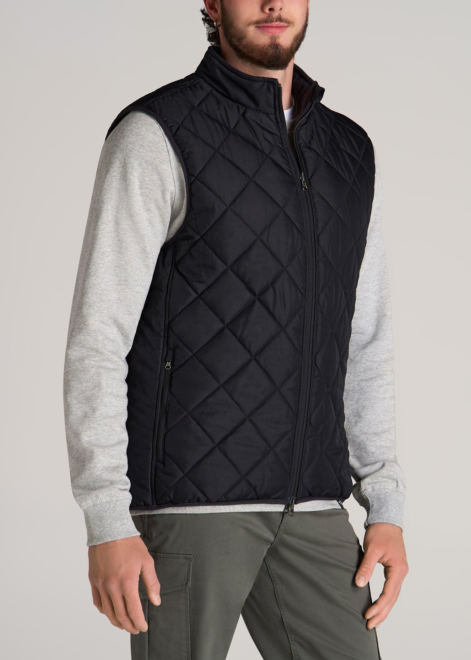 Quilted Reversible Vest for Tall Men in Black & Charcoal Male Product Image
