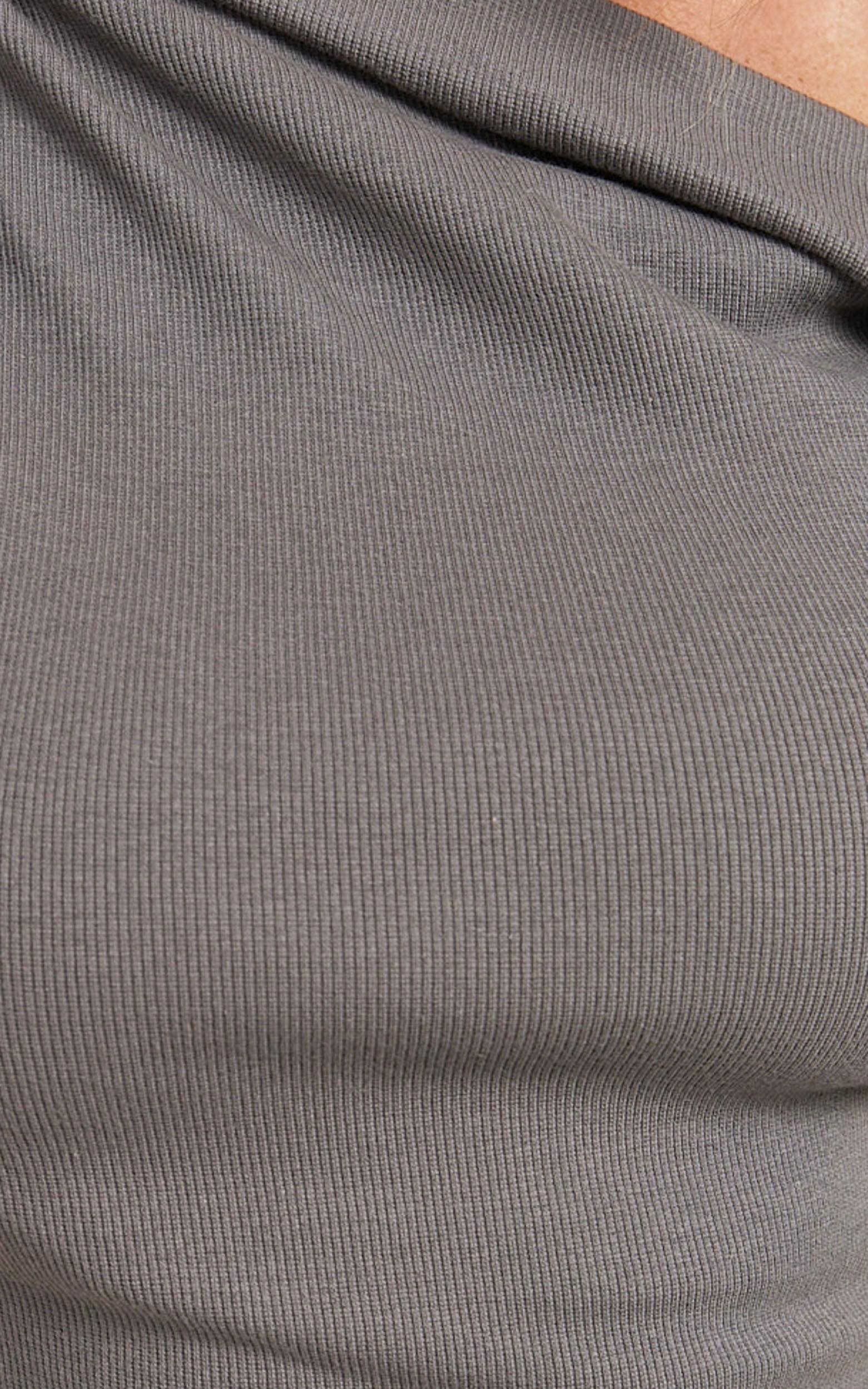 Clementine Mini Dress - Ribbed Off Shoulder Bodycon Dress in Dark Grey Product Image