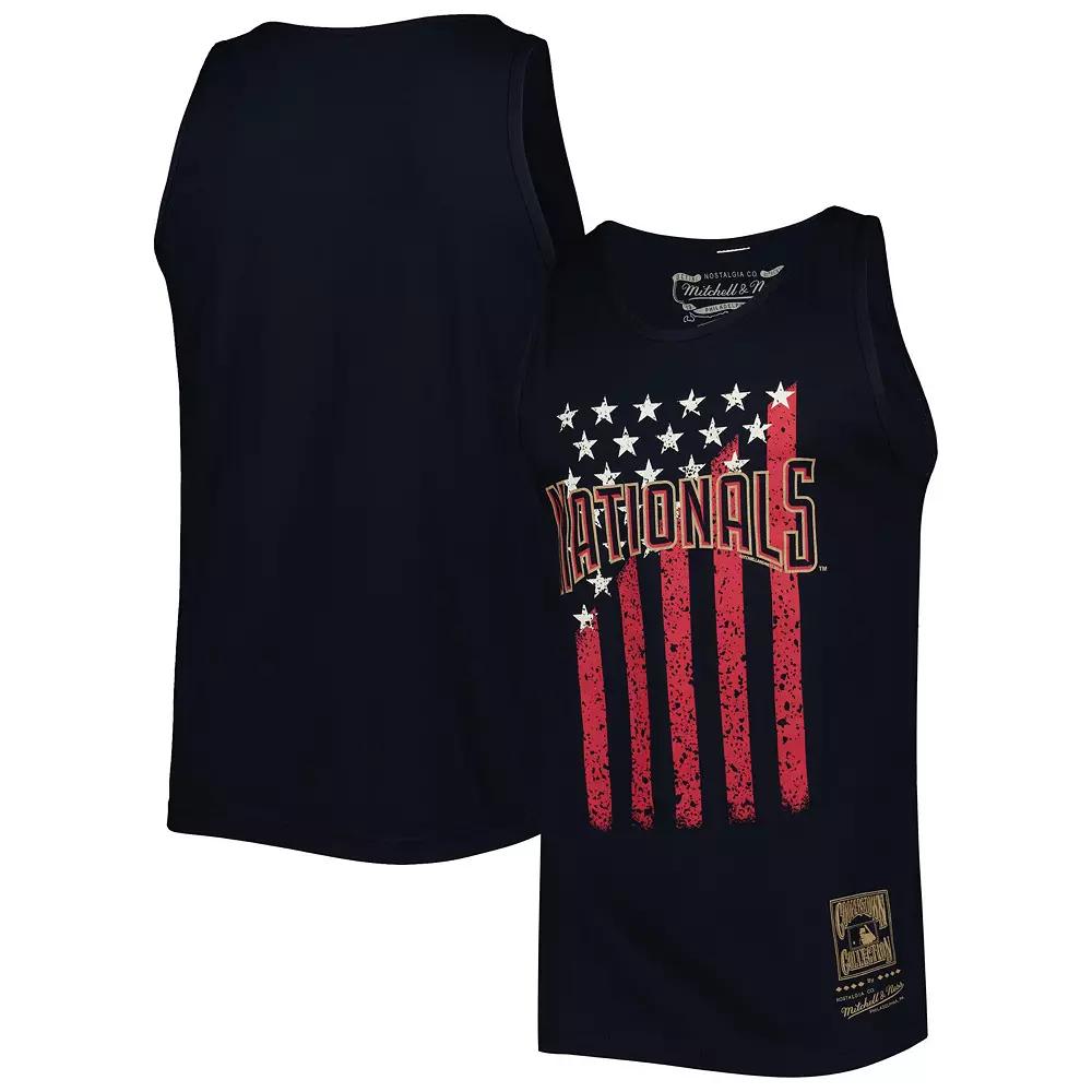 Men's Mitchell & Ness Navy Washington Nationals Cooperstown Collection Stars and Stripes Tank Top,  Product Image