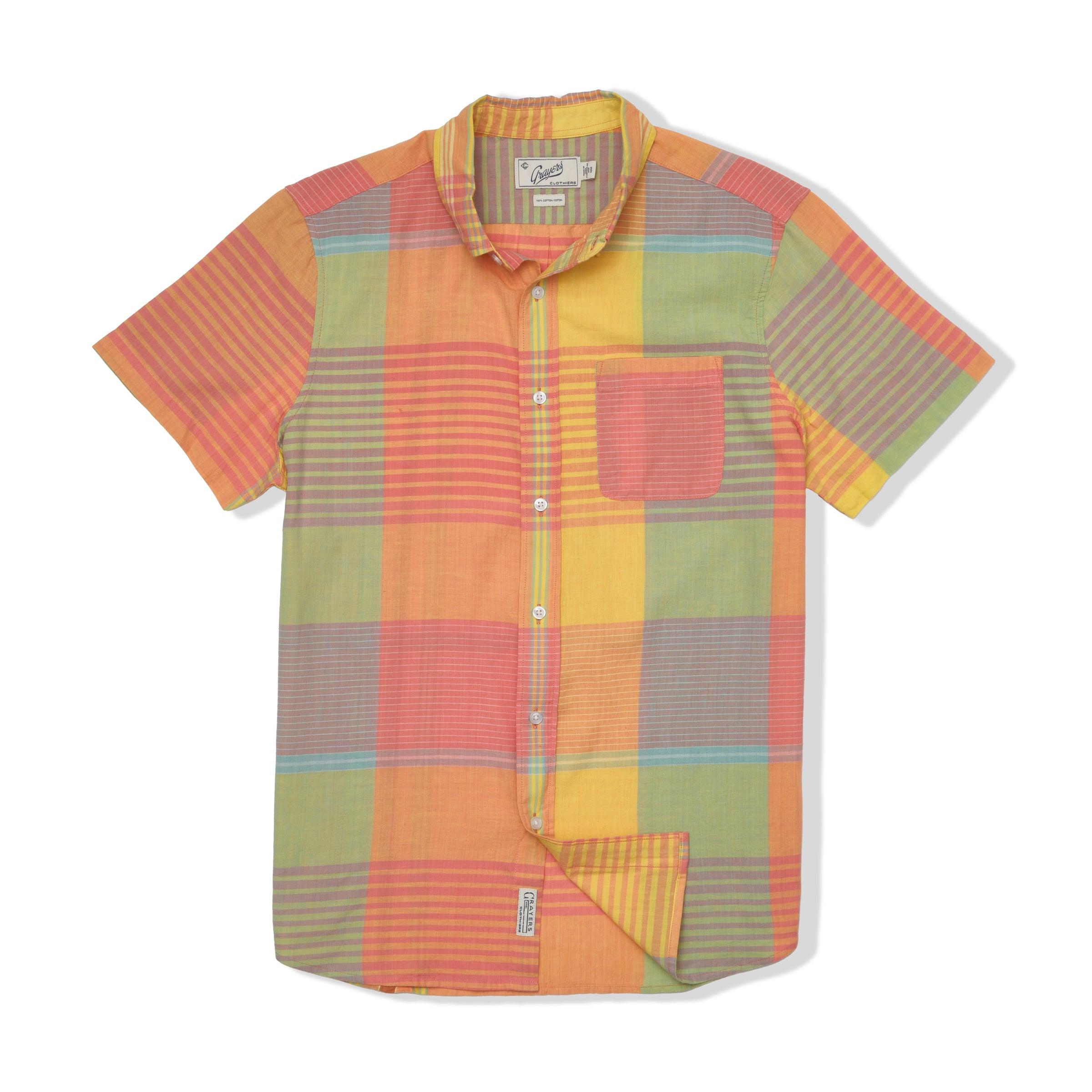 Classic Madras Plaid Short Sleeve Shirt - Orange Yellow Plaid Product Image
