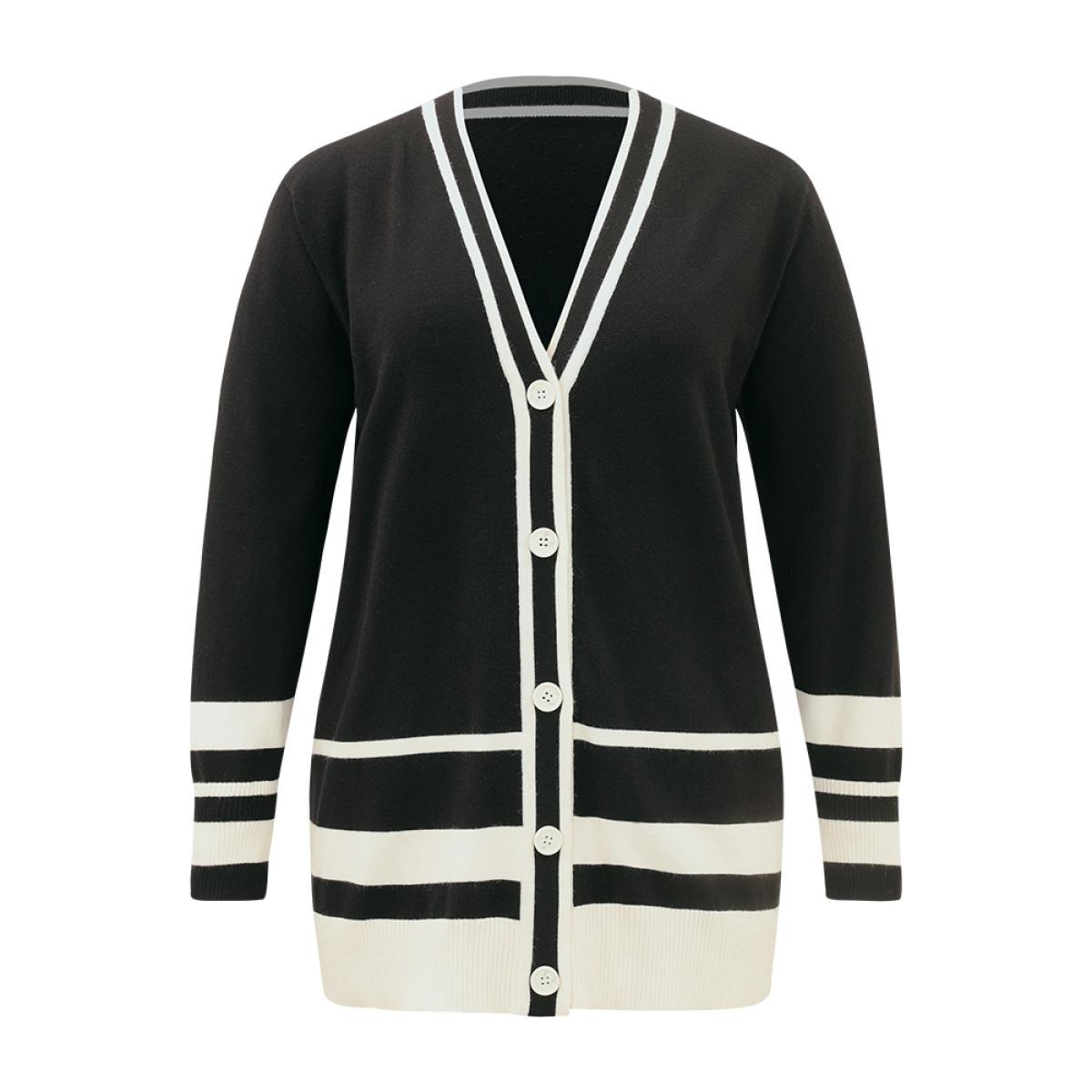 Plus Size Supersoft Essentials Anti-Pilling Contrast Button Up Cardigan Black Women Casual Loose Long Sleeve Dailywear Cardigans BloomChic 10/M Product Image