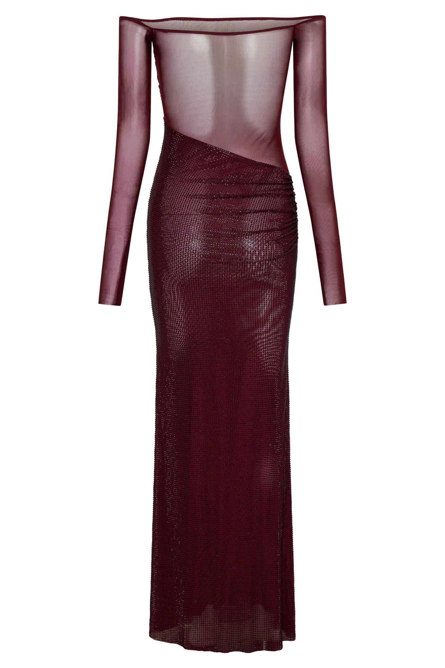 Nash Diamante Off Shoulder Maxi Dress - Mahogany Product Image