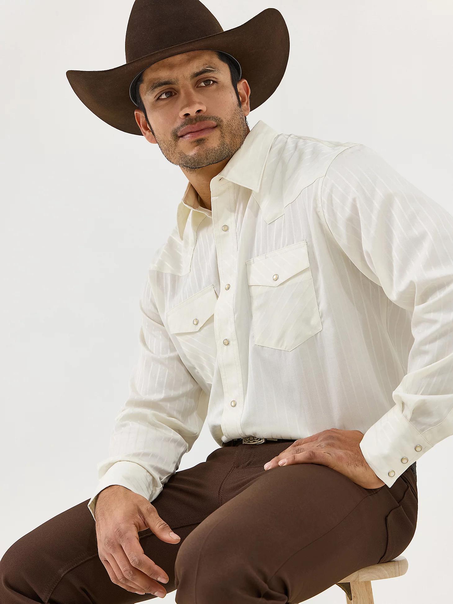 Wrangler® Western Long Sleeve Western Snap Dobby Stripe Shirt | Men's SHIRTS | Wrangler® Product Image