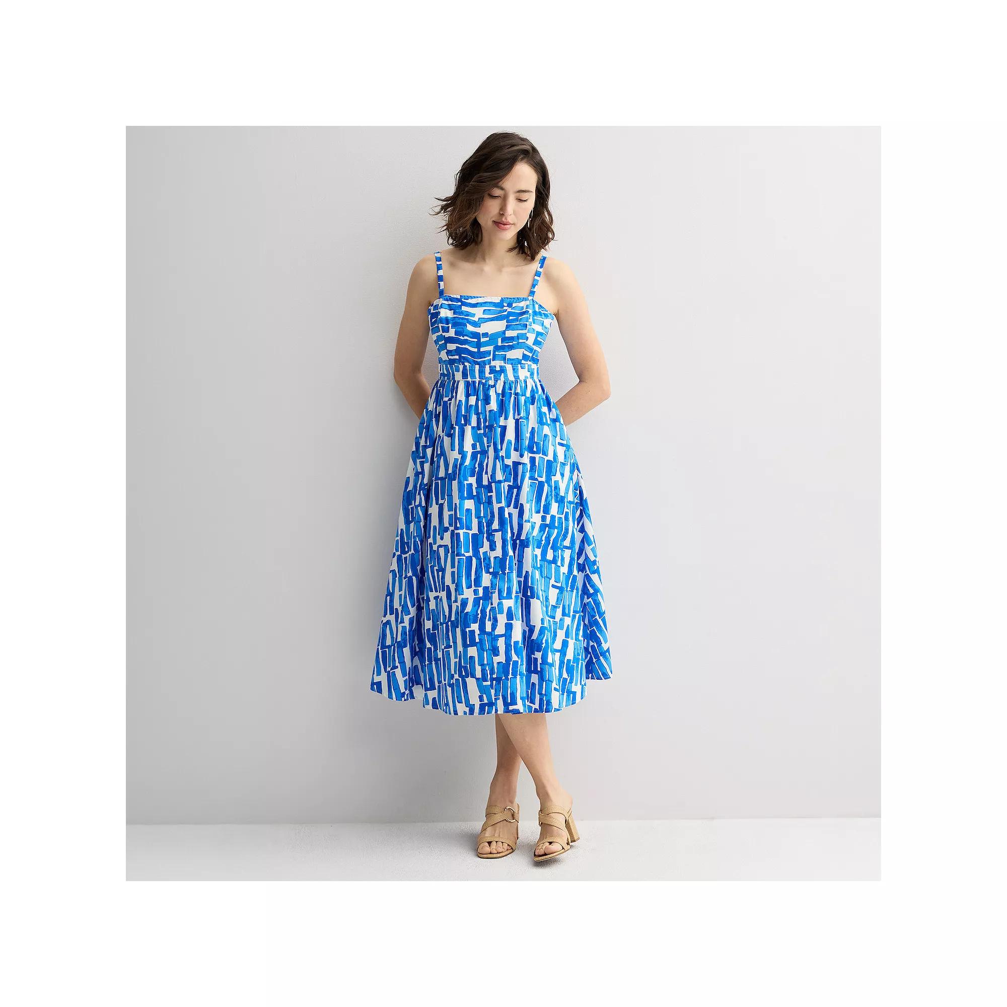 Petite Nine West Square Neck A-Line Dress, Women's, Size: Medium Petite, Blue Kelly Abstract Product Image