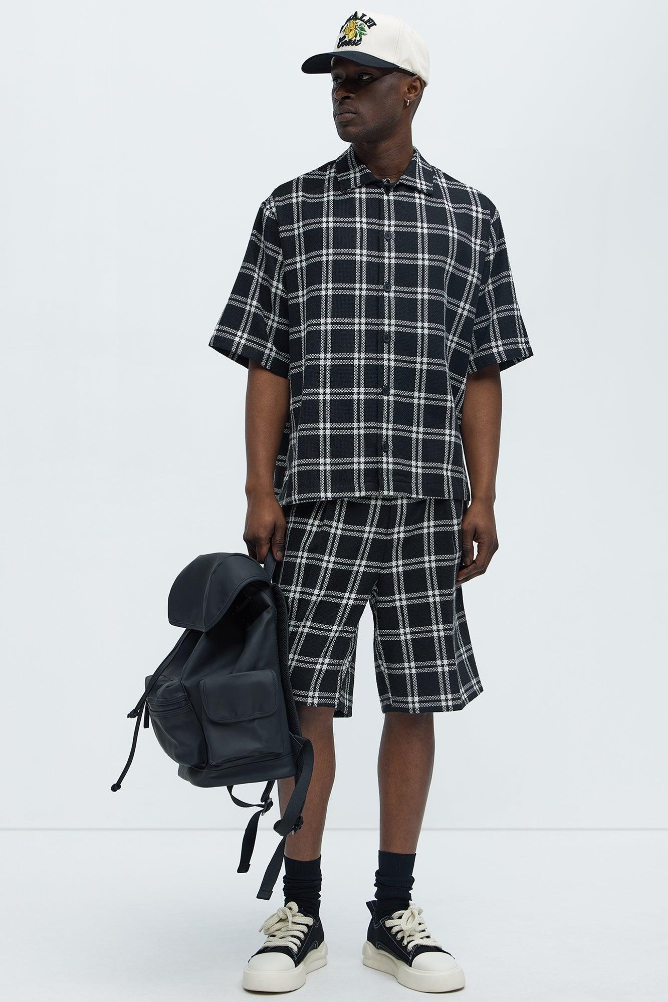 Porter Plaid Closed Collar Button Down Shirt - Black/combo Product Image