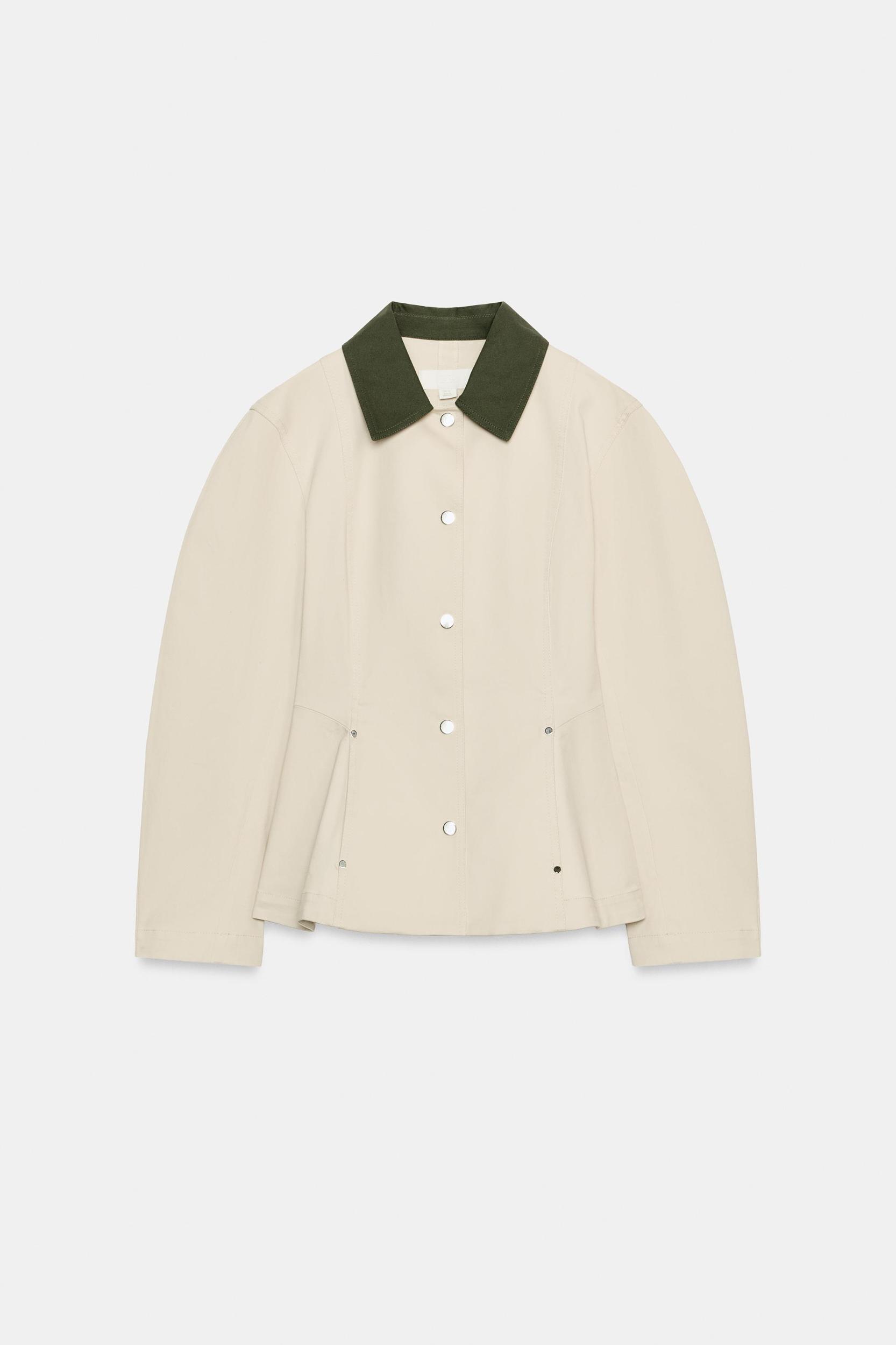 CONTRAST COLLAR PEPLUM JACKET Product Image