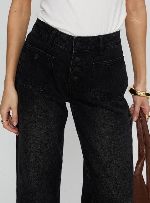 Carianne Low Rise Wide Leg Jeans Washed Black Product Image