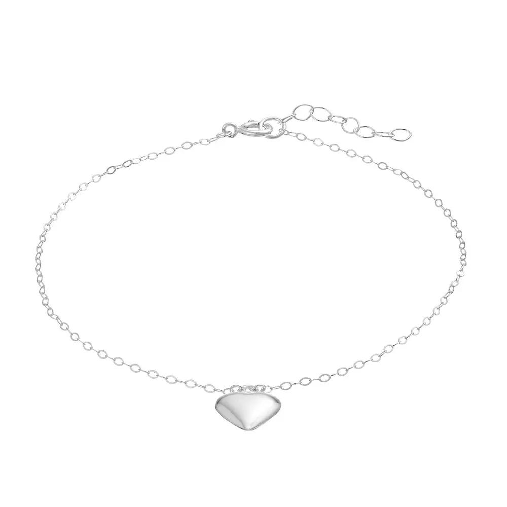 Aleure Precioso Sterling Silver Puffed Heart Charm Anklet, Women's, Size: 9" Product Image