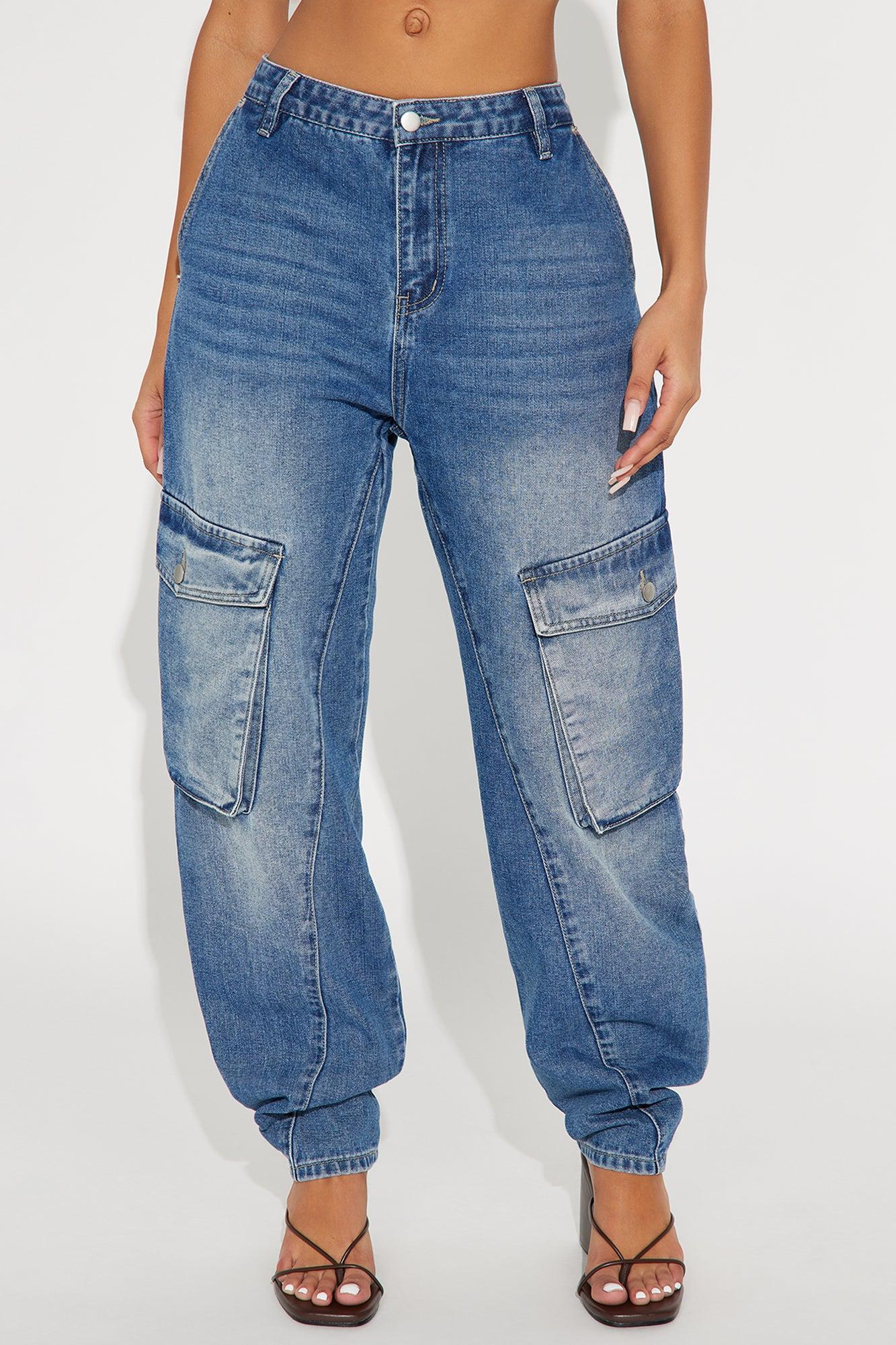 Making Moves Cargo Taper Leg Jeans - Dark Wash Female Product Image