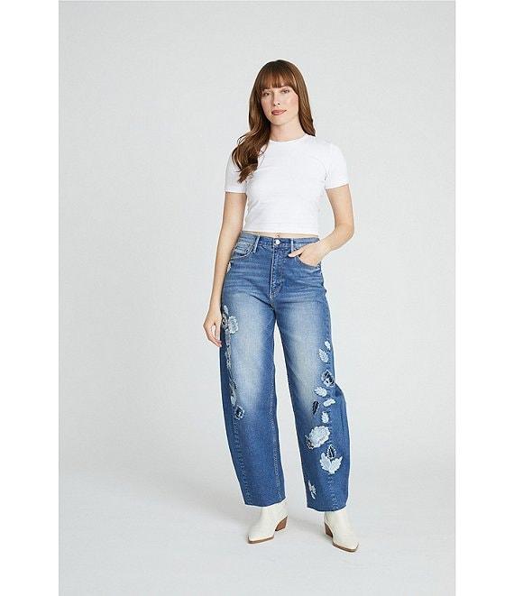 Driftwood Parker Stretch Denim Floral Foliage Embroidered Wide Leg Jeans Product Image