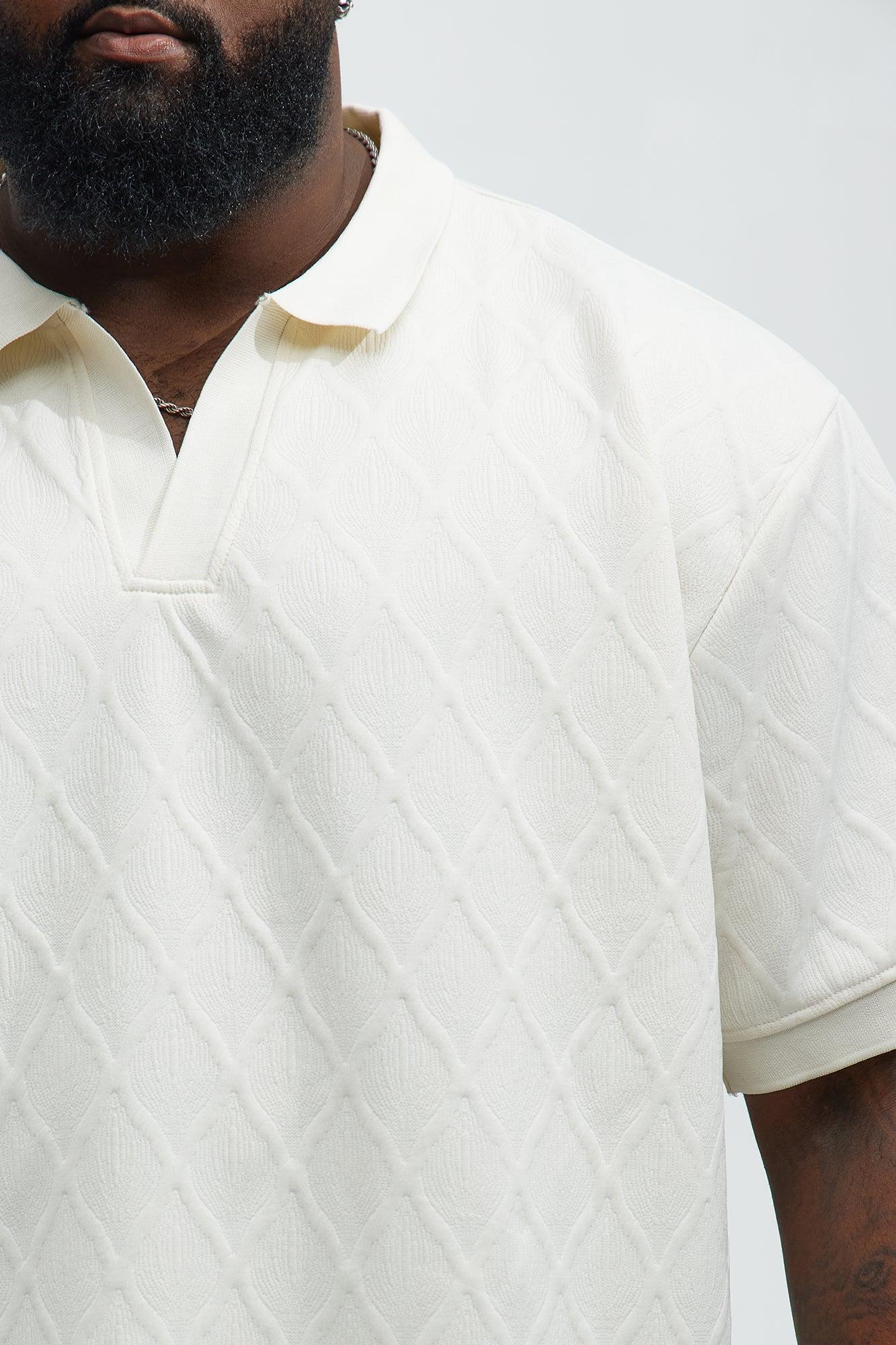 Diamond Textured Johnny Collar Polo - Cream Product Image