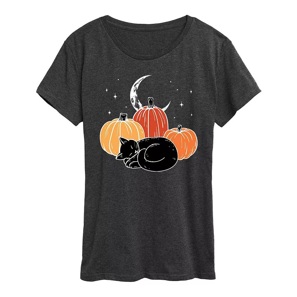 Women's Black Cat Pumpkin Nap Halloween Tee, Girl's,  Product Image