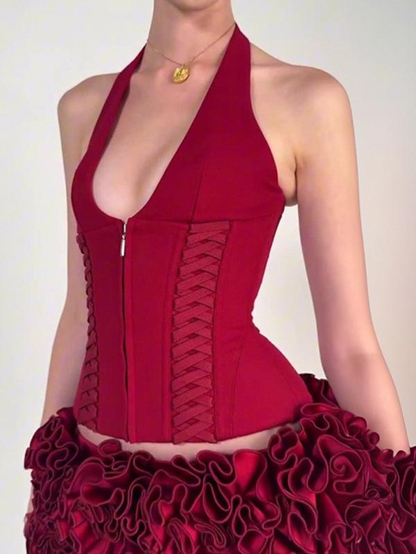 French Neck Tie Halter Vest Product Image