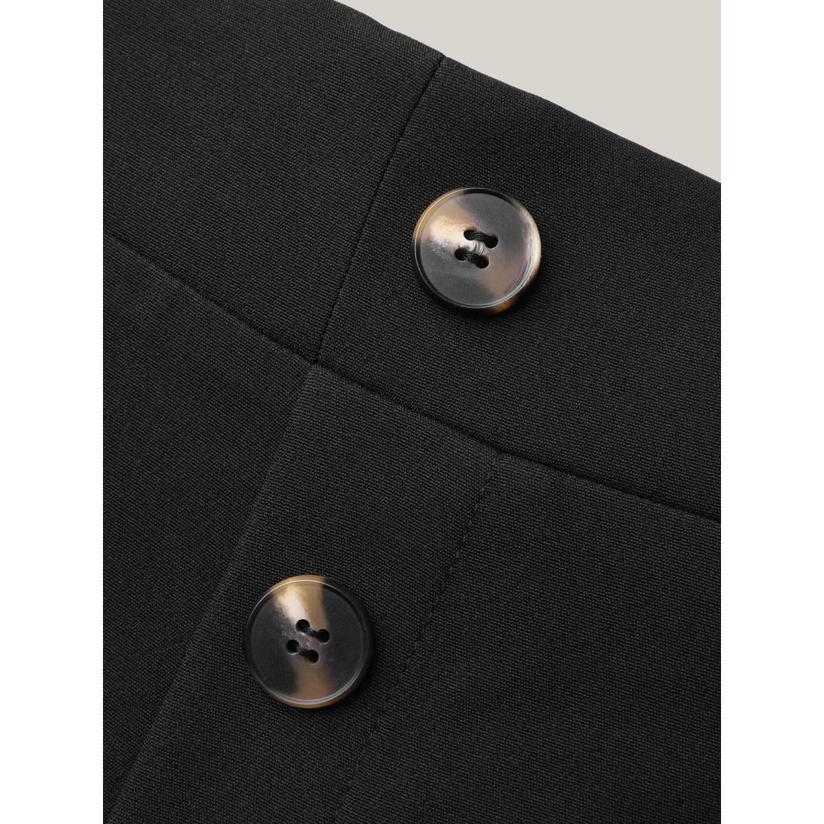 Plus Size Buckled Button Front Pleated Midi Skirt Women Black At the Office Pleated Low stretch Slanted pocket Work Skirts BloomChic 14-16/1X Product Image