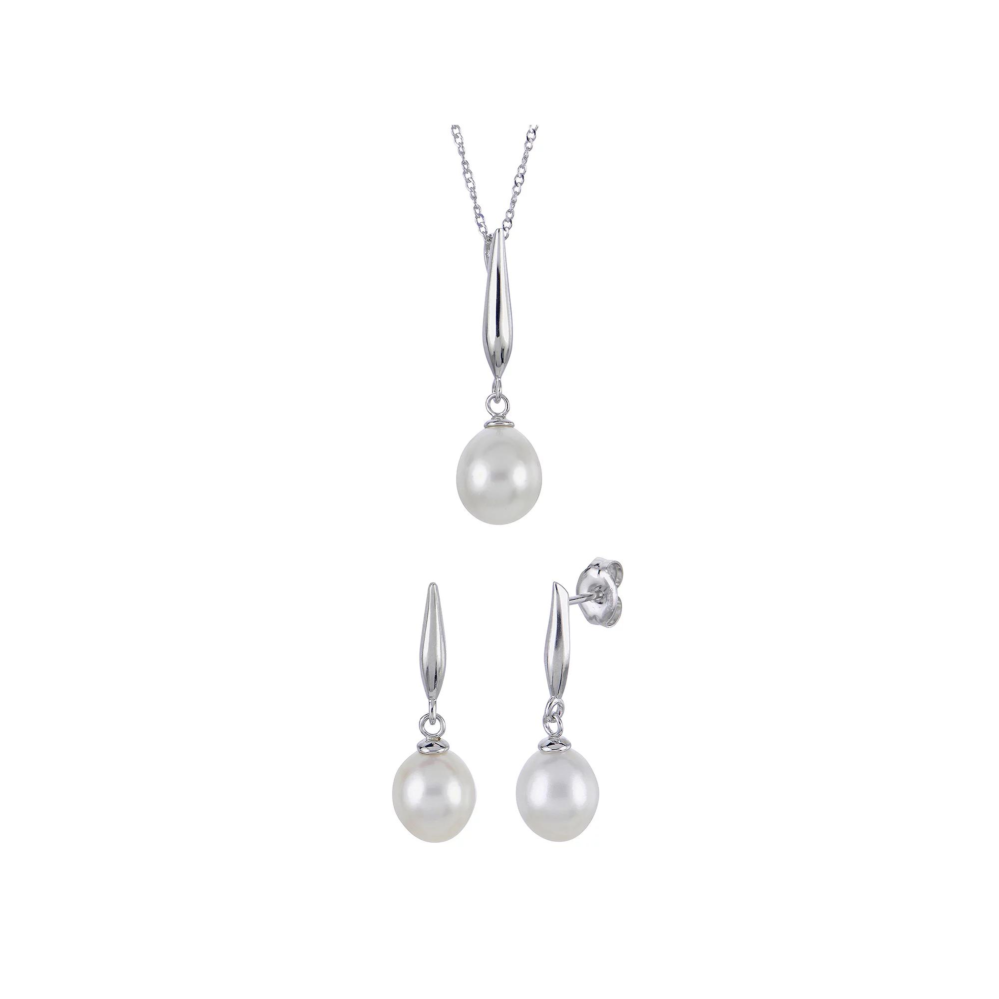 PearLustre by Imperial Sterling Silver Freshwater Cultured Pearl Pendant & Drop Earring Set, Womens Product Image