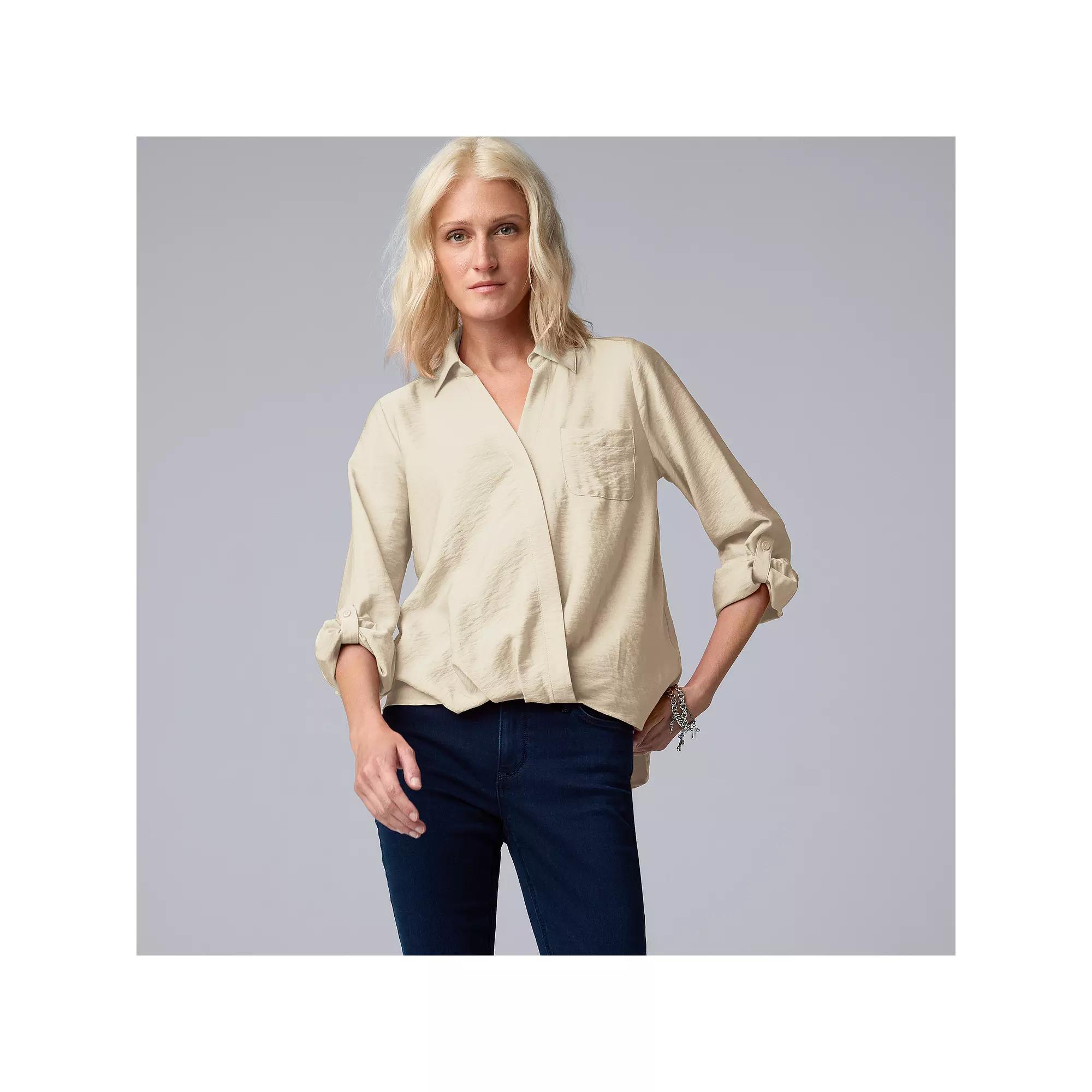 Women's Simply Vera Vera Wang Surplice Shirt, Size: Large, Black Product Image