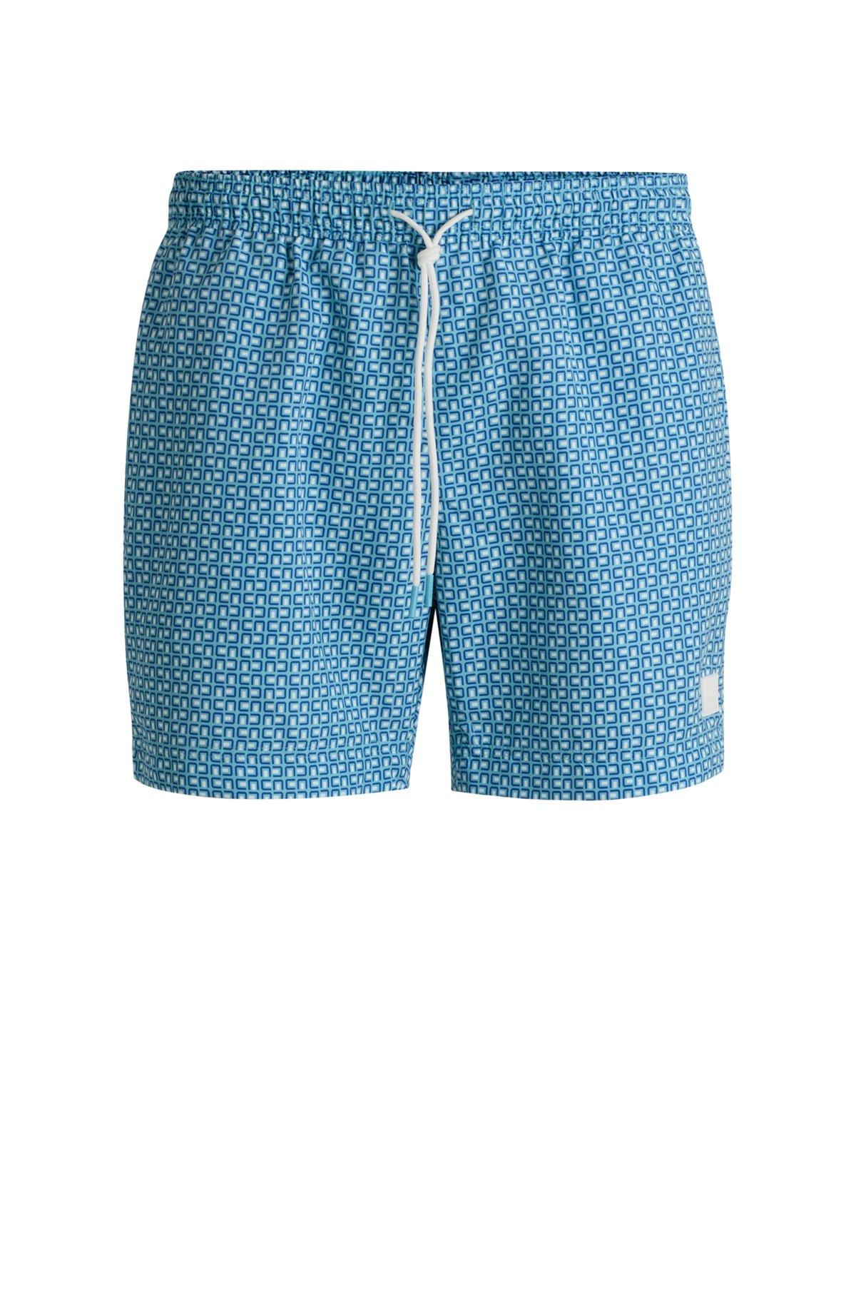 BOSS - Drawstring-waist swim shorts with all-over print - Light Blue Product Image