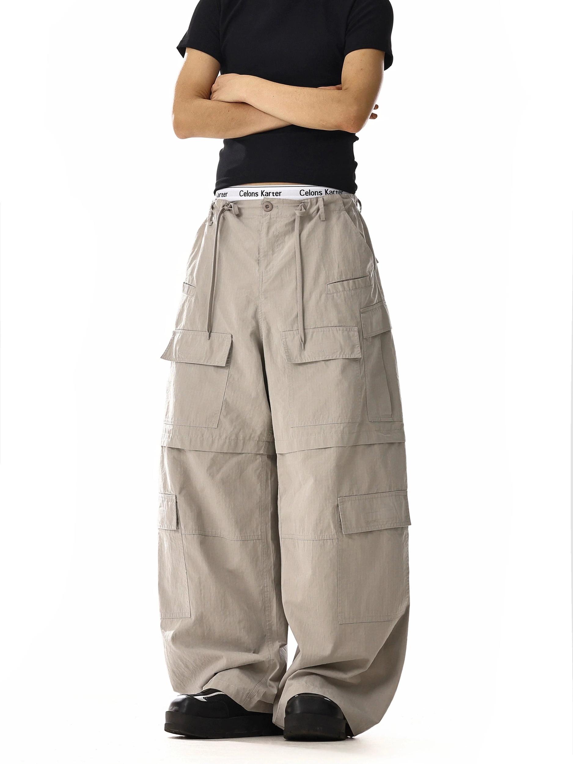 RT No. 18164 CREAM GRAY CARGO STRAIGHT PANTS Product Image