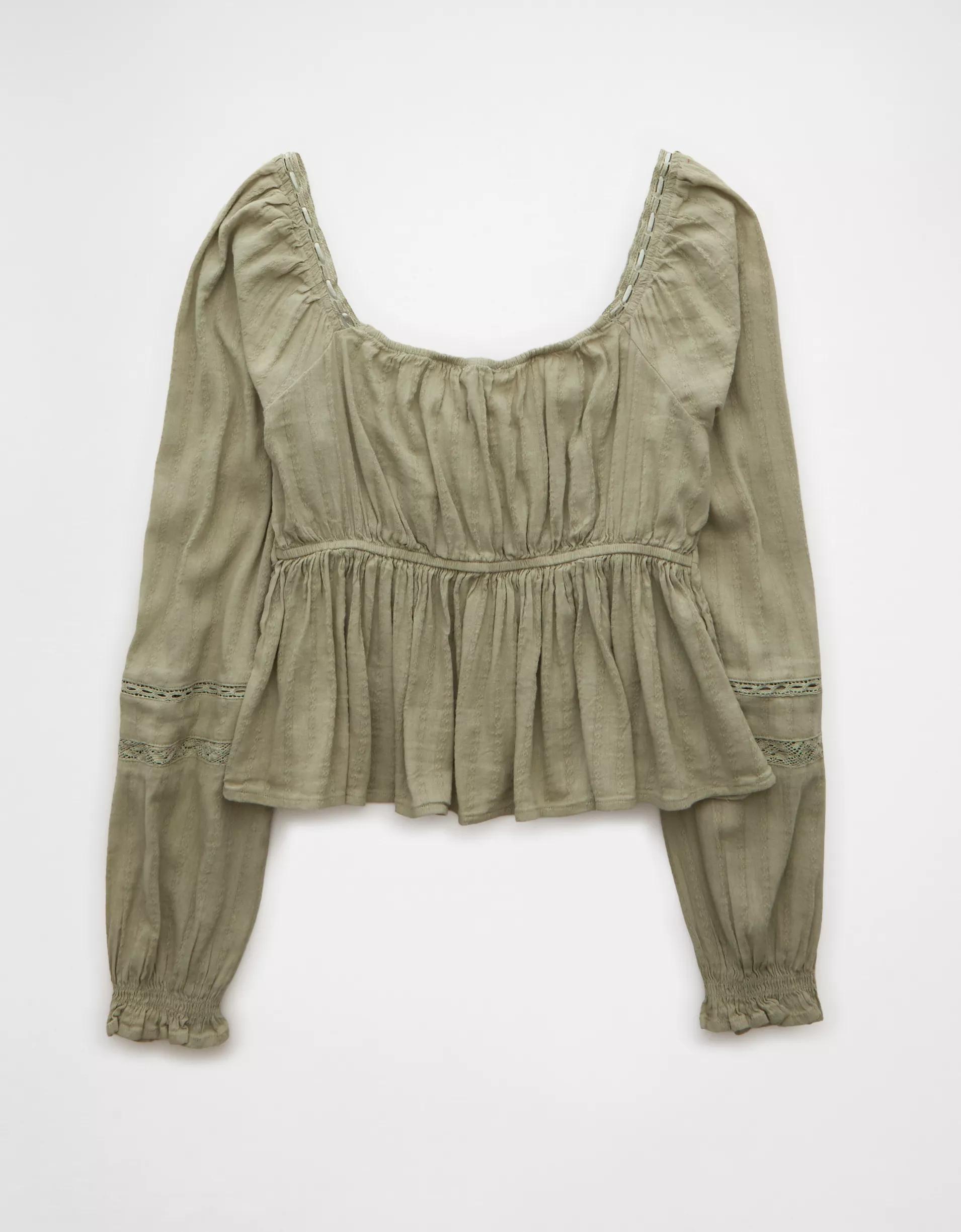 AE Long-Sleeve Babydoll Blouse Product Image