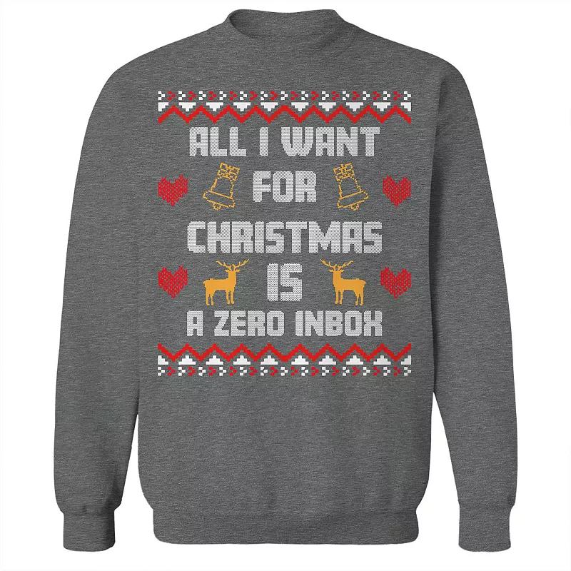 Men's Christmas Sweater Zero Inbox Graphic Sweatshirt, Size: Medium, Grey Heather Product Image