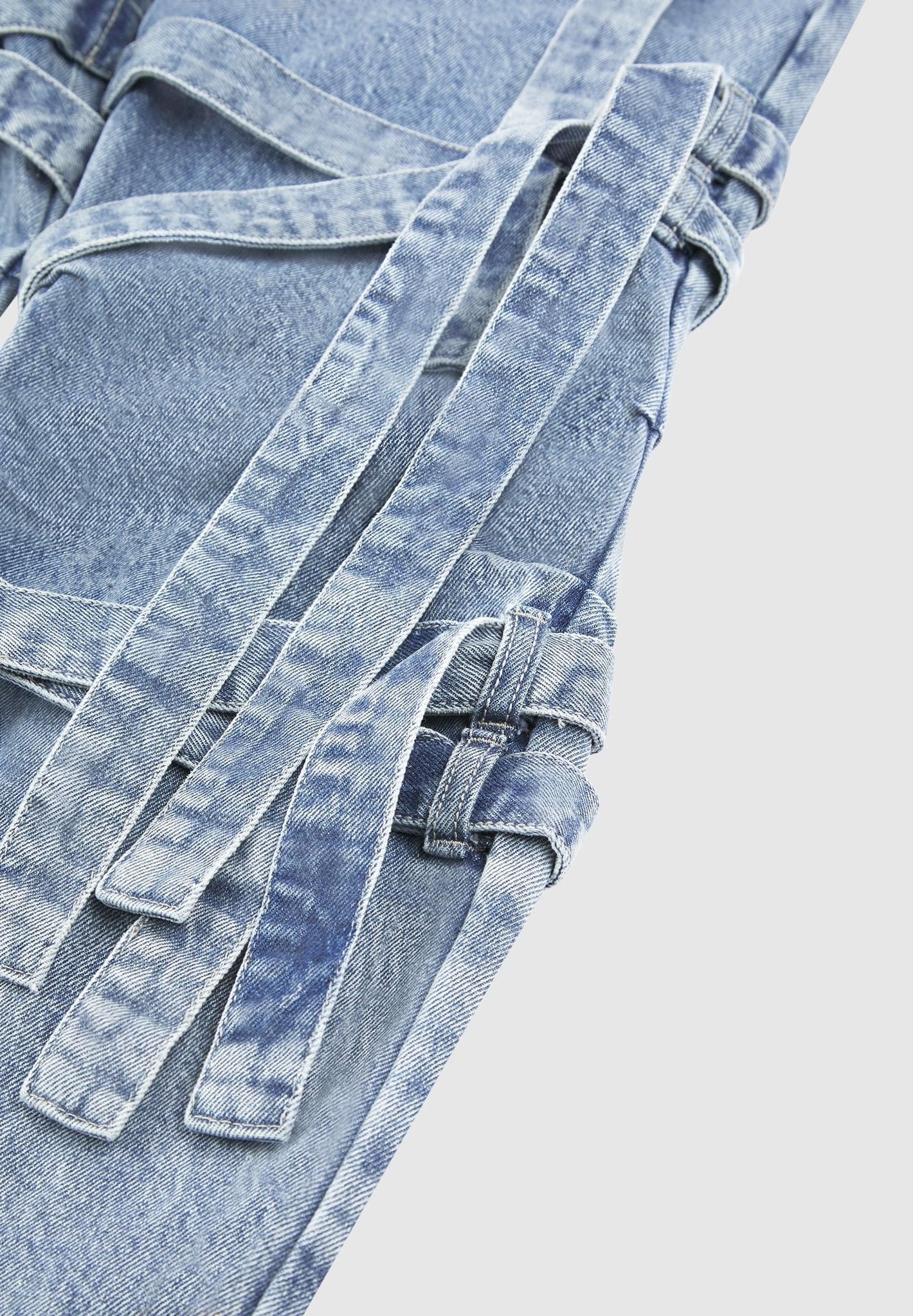 Talia - Denim Strap Cargo Jeans - Mid Blue Female Product Image