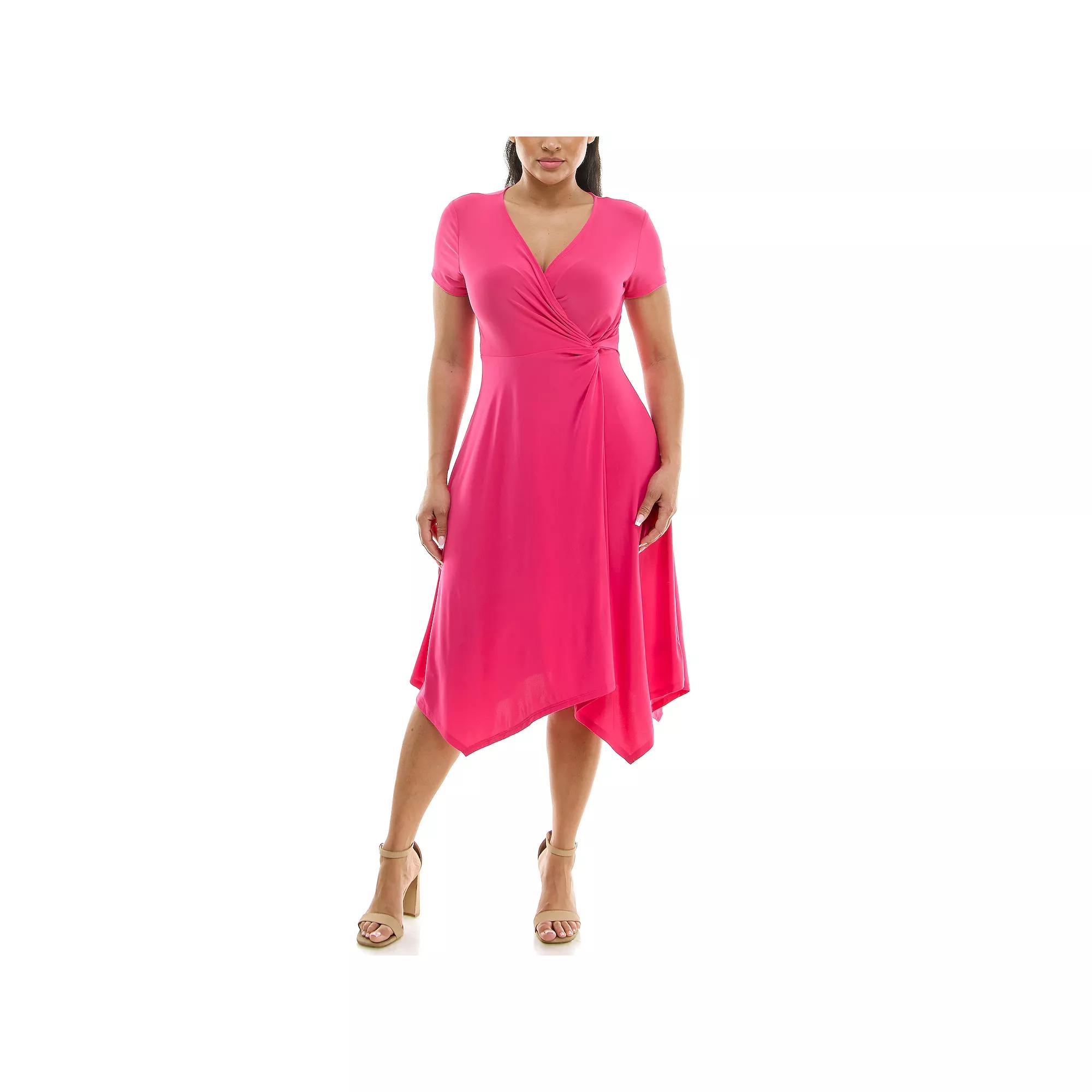 Women's Nina Leonard Short Sleeve Uneven-Hem Wrap Dress,  Product Image