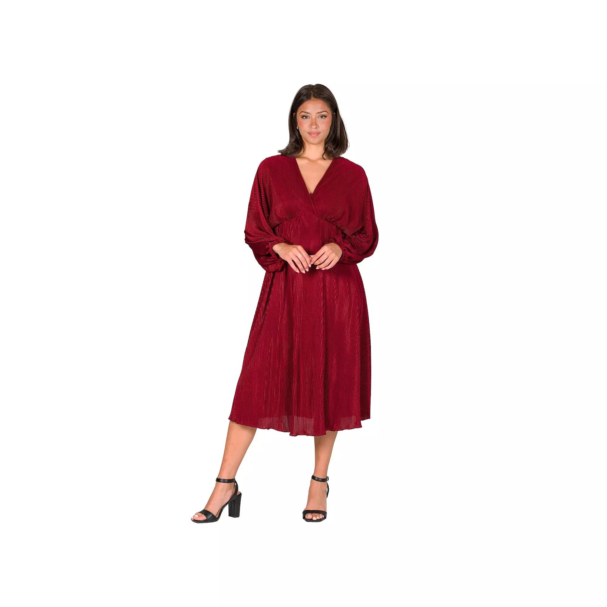 Women's 24Seven Comfort Apparel V-Neck Empire Waist Bishop Sleeve Midi Dress,  Product Image