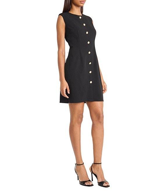 Donna Morgan Button Front Scuba Crepe Sheath Dress Product Image