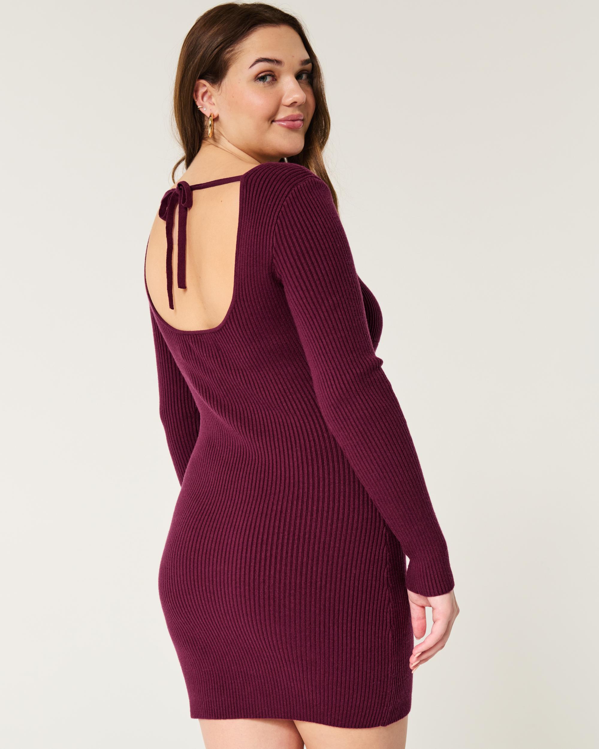 Long-Sleeve Cinch Bust Open-Back Sweater Dress Product Image