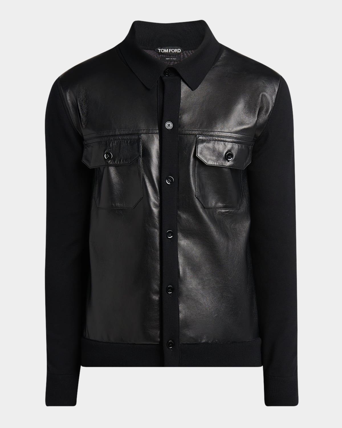 Mens Leather and Wool Overshirt Product Image