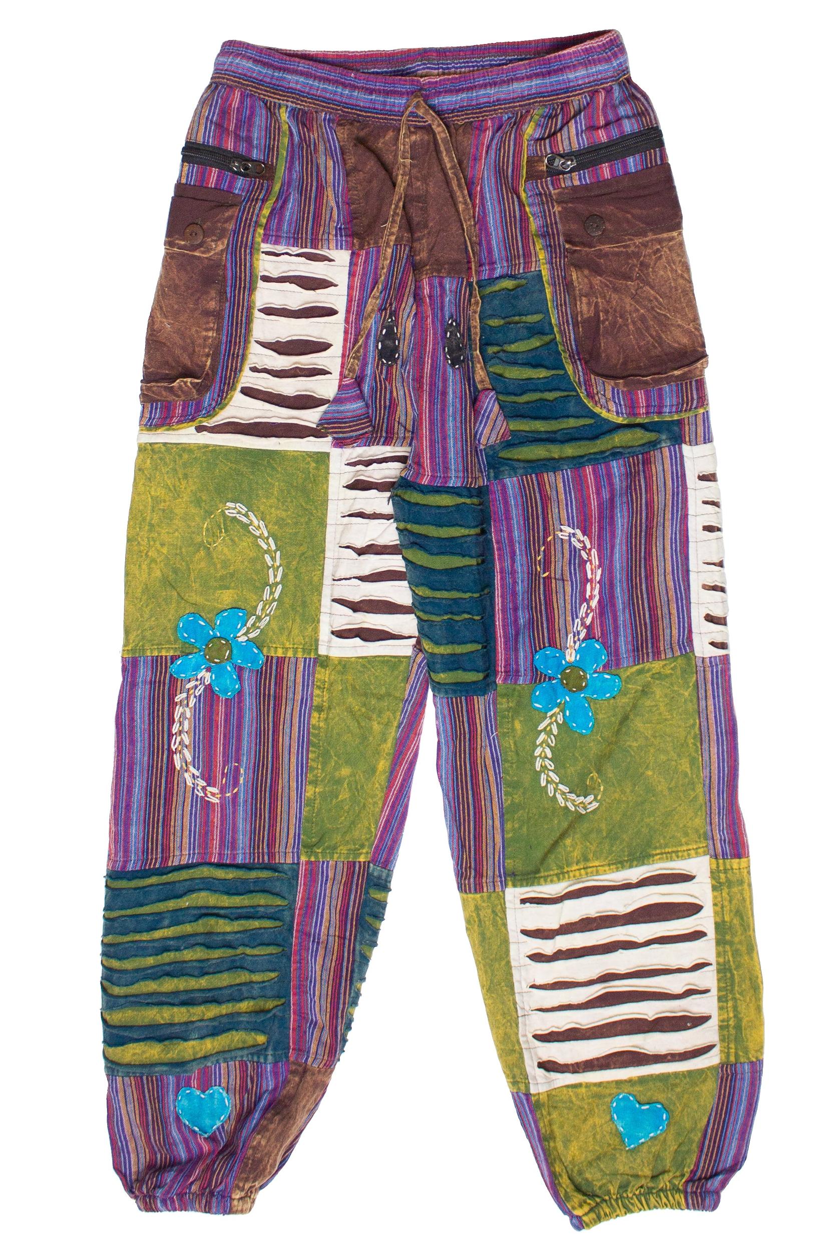 Distressed Embroidered Flower Patchwork Pants Product Image